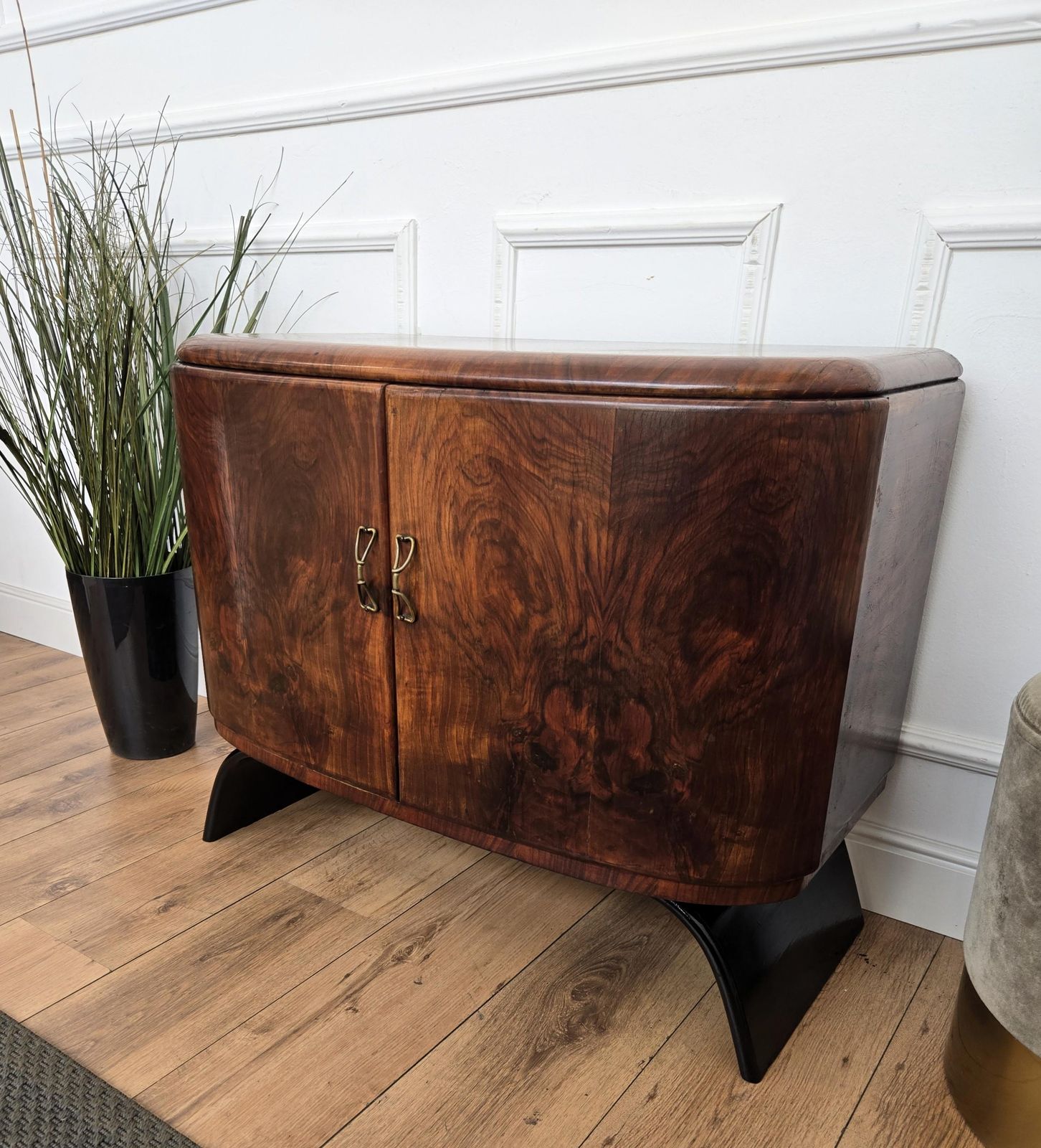 1940s Art Deco Midcentury Italian Walnut Burl And Mirror Mosaic Dry Bar Cabinet photo vintage
