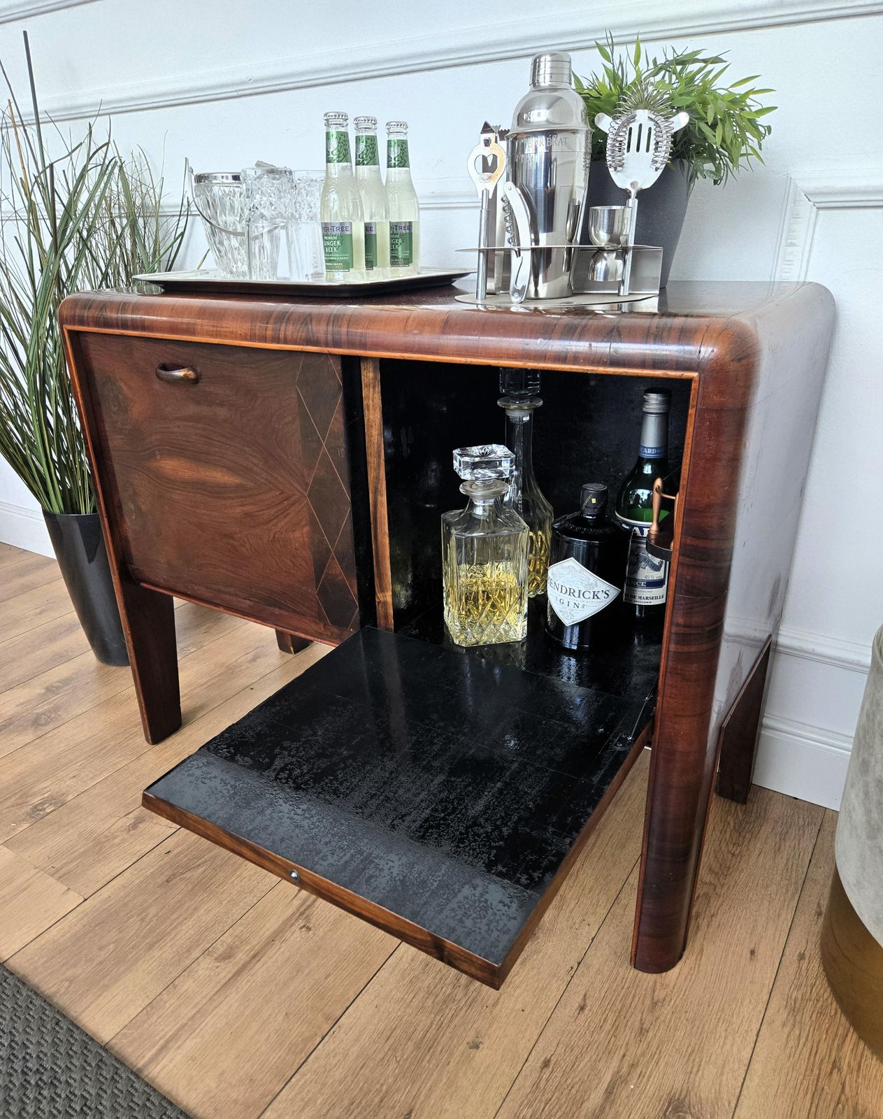 Italian 1940s Art Deco Mid Century Walnut Burl Dry Bar Cabinet photo Furniture