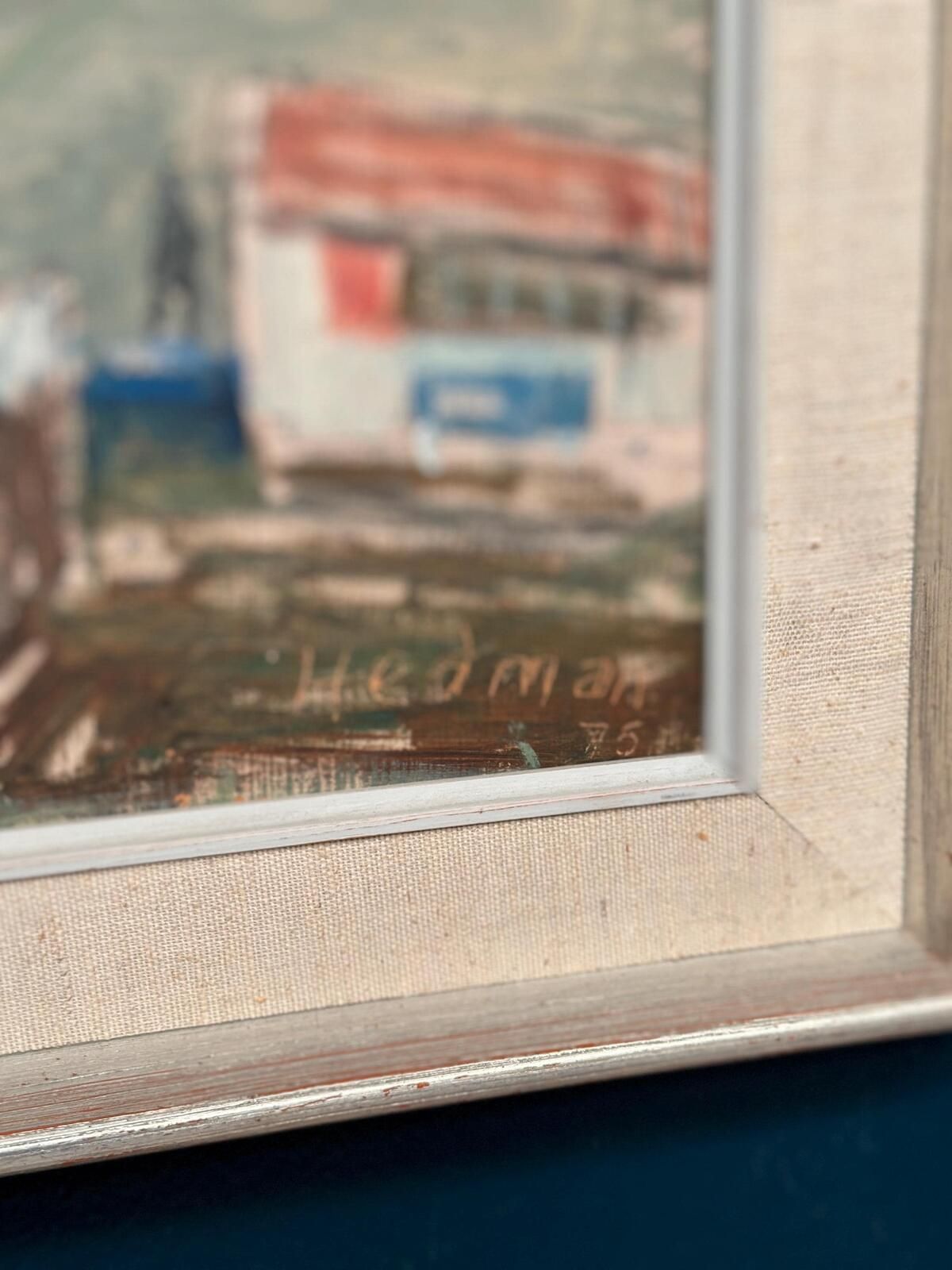 Original Swedish Oil Painting – “Malmö Harbour” By John Hedman – Vintage & Framed – 69.5 × 49.5 Cm (27.4" × 19.5") photo 395.0