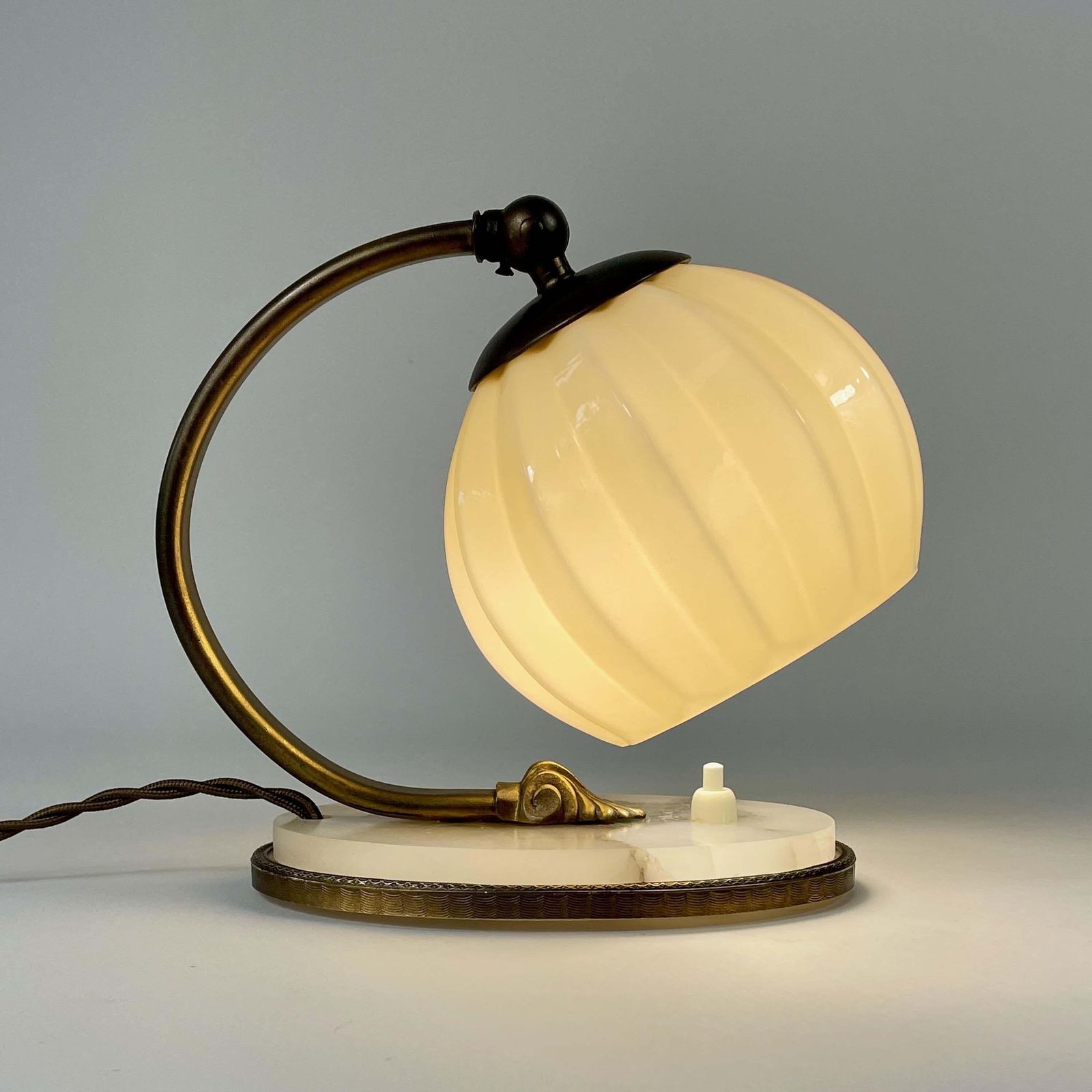 Lighting Art Deco Table Lamp, Alabaster, Opaline Glass & Brass, Germany 1920s To 1930s photo
