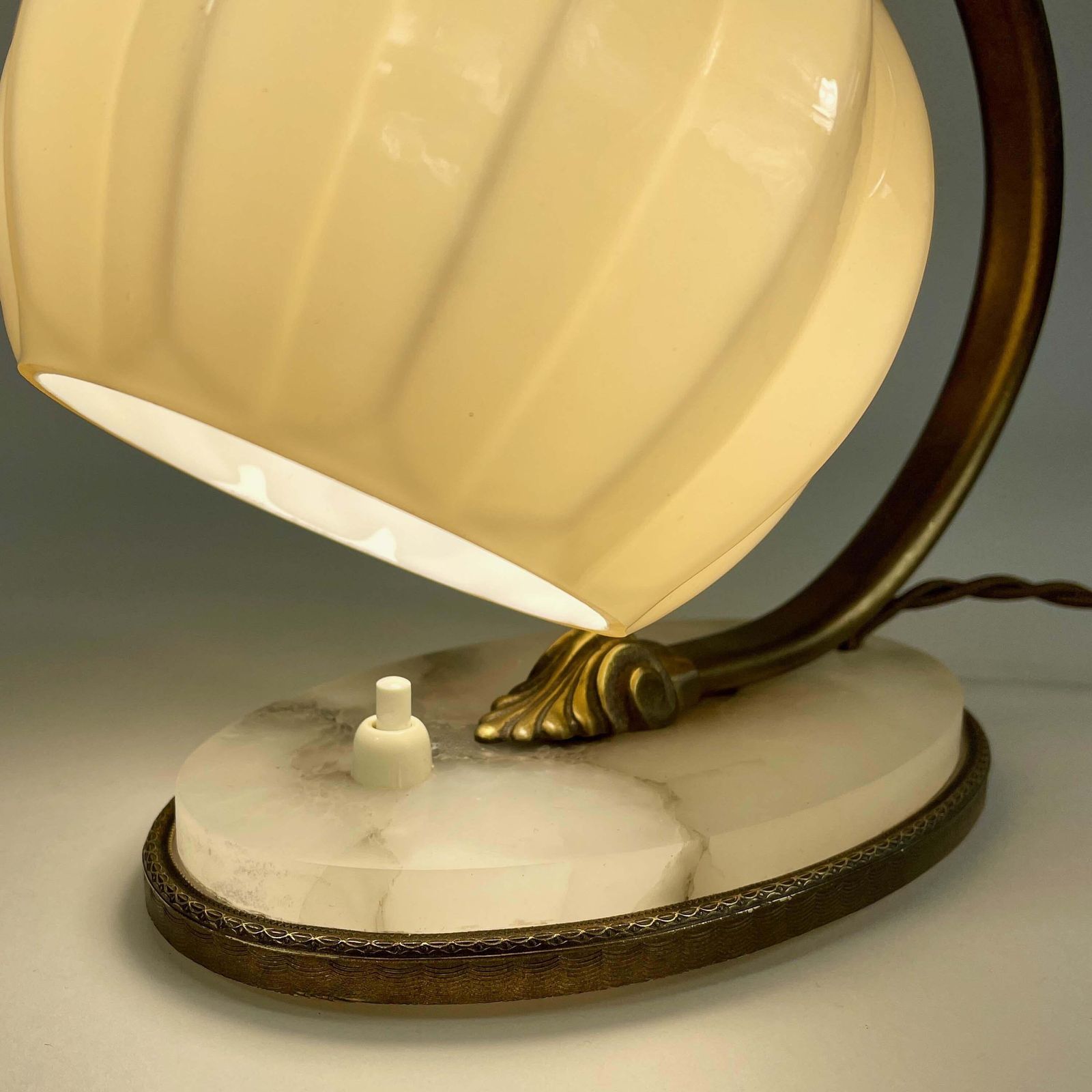 photo buy Art Deco Table Lamp, Alabaster, Opaline Glass & Brass, Germany 1920s To 1930s
