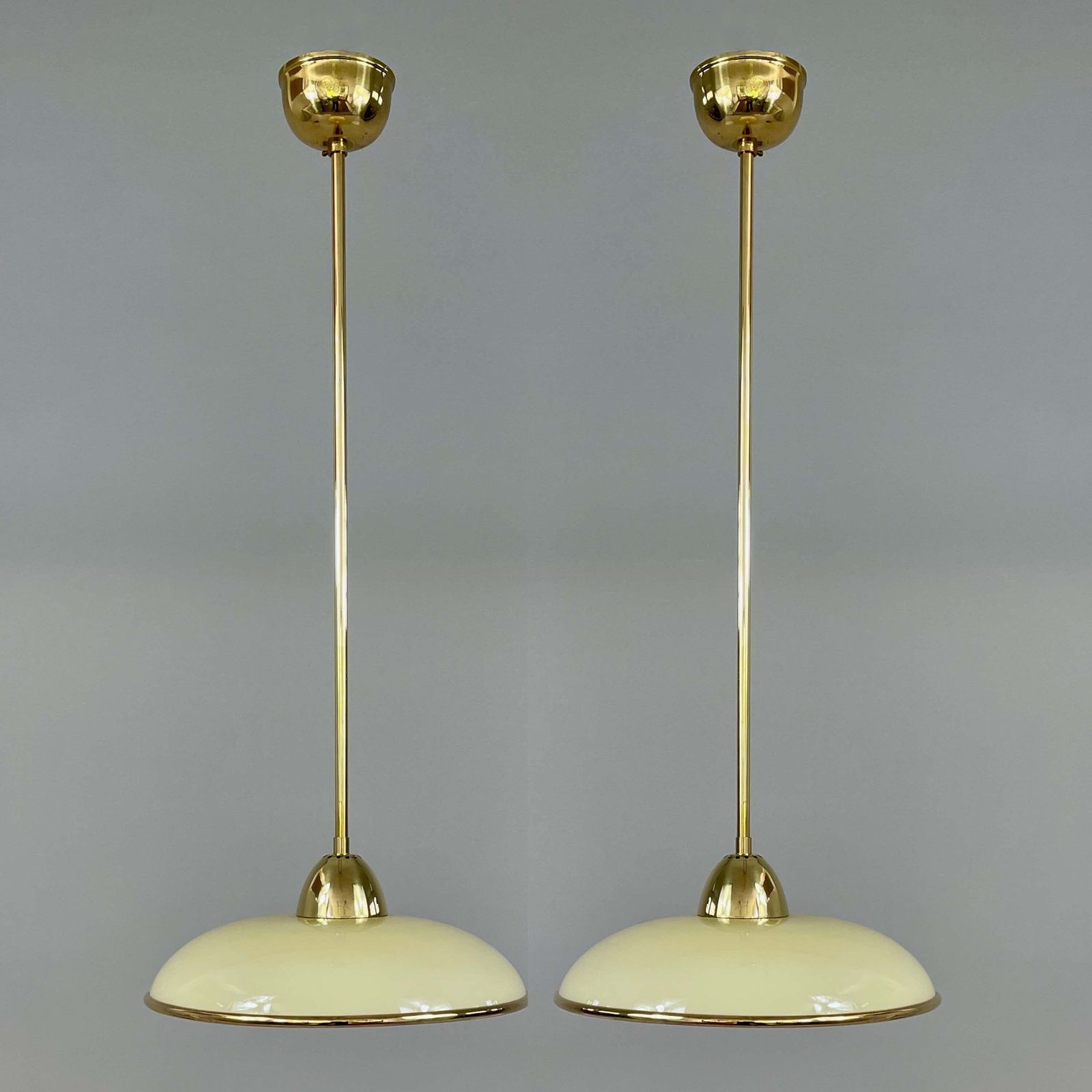 Art Deco Cream Opaline Glass & Brass Pendants, Germany 1930s, Set Of 2 photo furniture