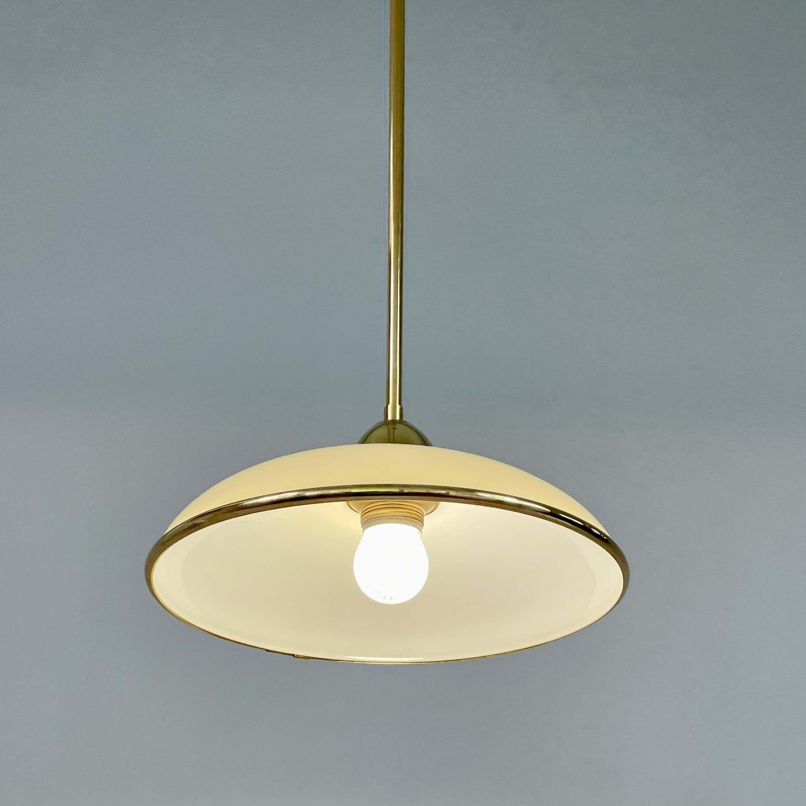 Lighting Art Deco Cream Opaline Glass & Brass Pendants, Germany 1930s, Set Of 2 photo