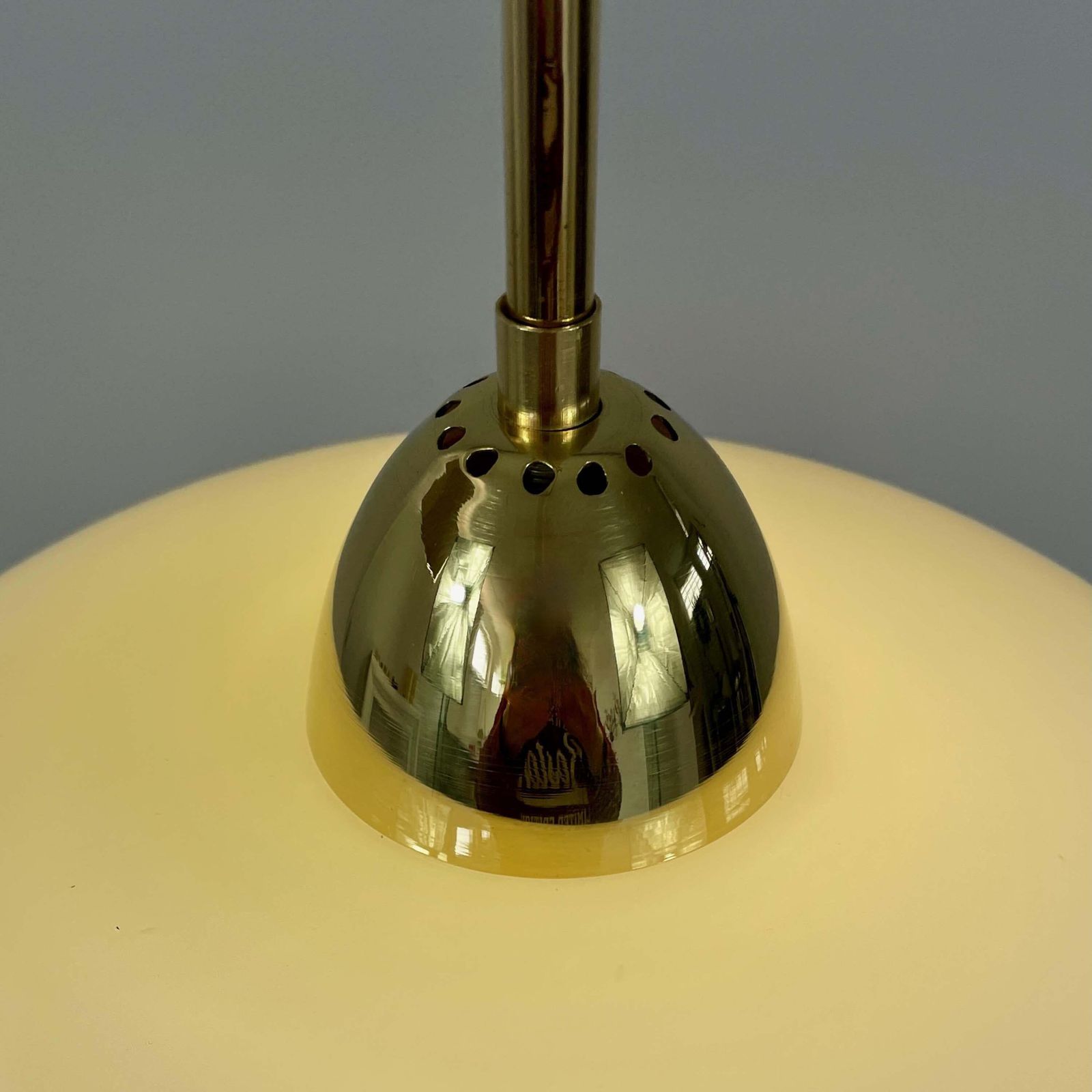 photo buy Art Deco Cream Opaline Glass & Brass Pendants, Germany 1930s, Set Of 2
