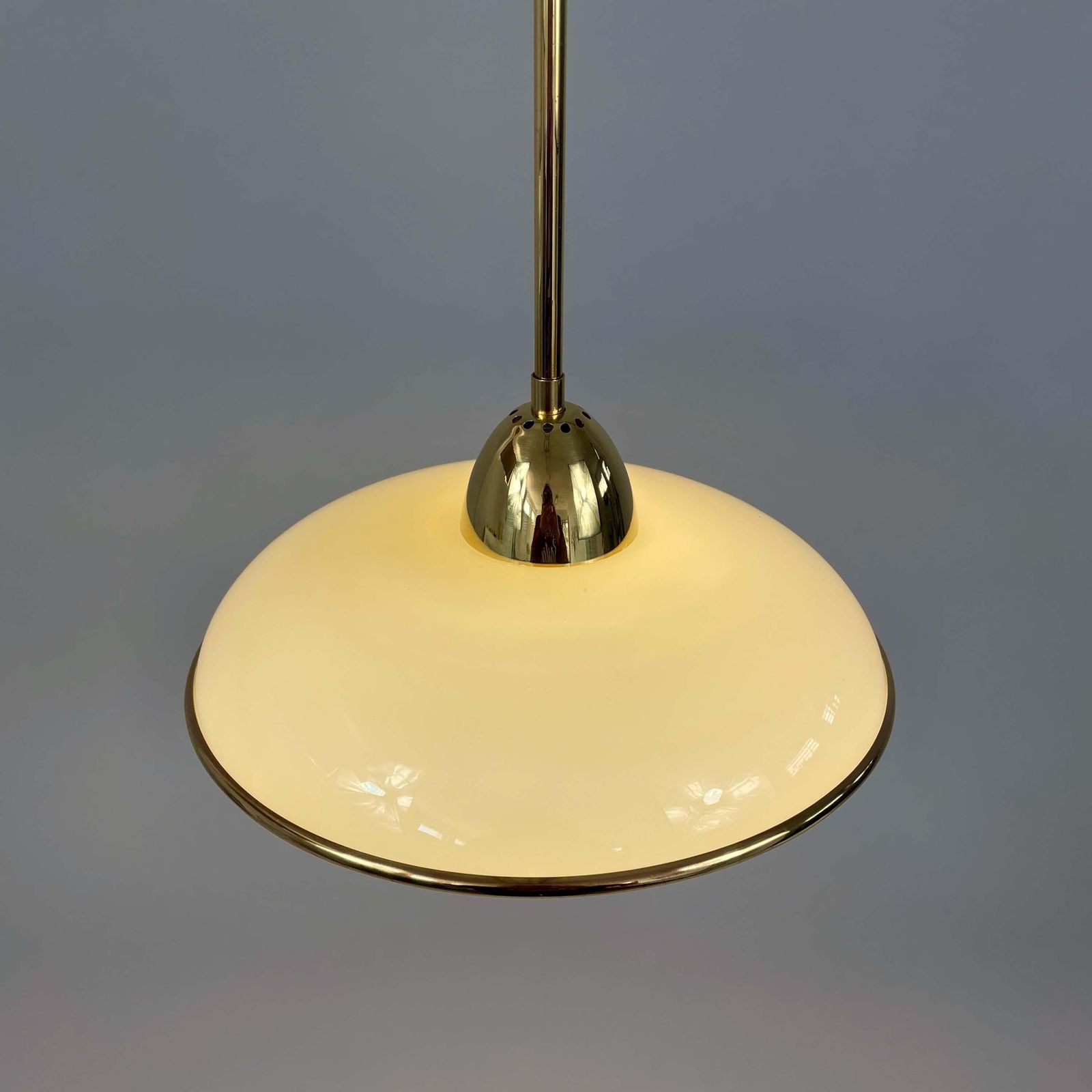 photo vintage Art Deco Cream Opaline Glass & Brass Pendants, Germany 1930s, Set Of 2