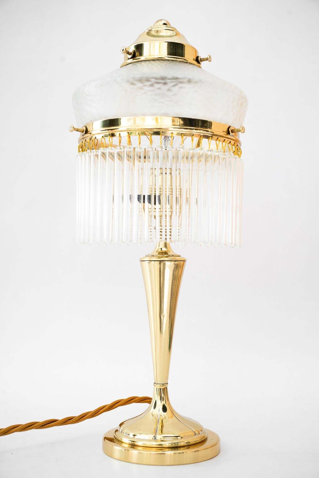 Art Deco Table Lamp With Palme Koenig Glass Shade And Glass Sticks Vienna 1920s photo for sale