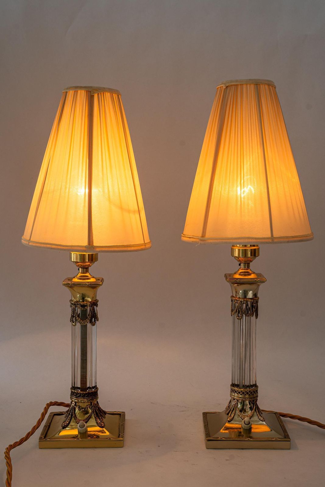 photo vinterior Almost Intendical Art Deco Table Lamps With Fabric Shades Vienna Around 1920s