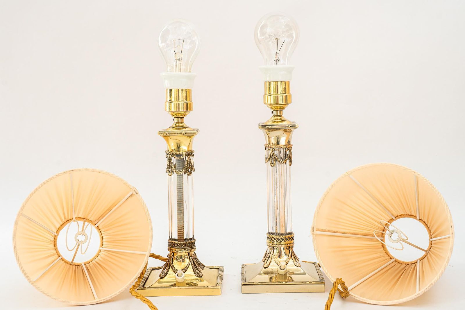 photo vintage Almost Intendical Art Deco Table Lamps With Fabric Shades Vienna Around 1920s