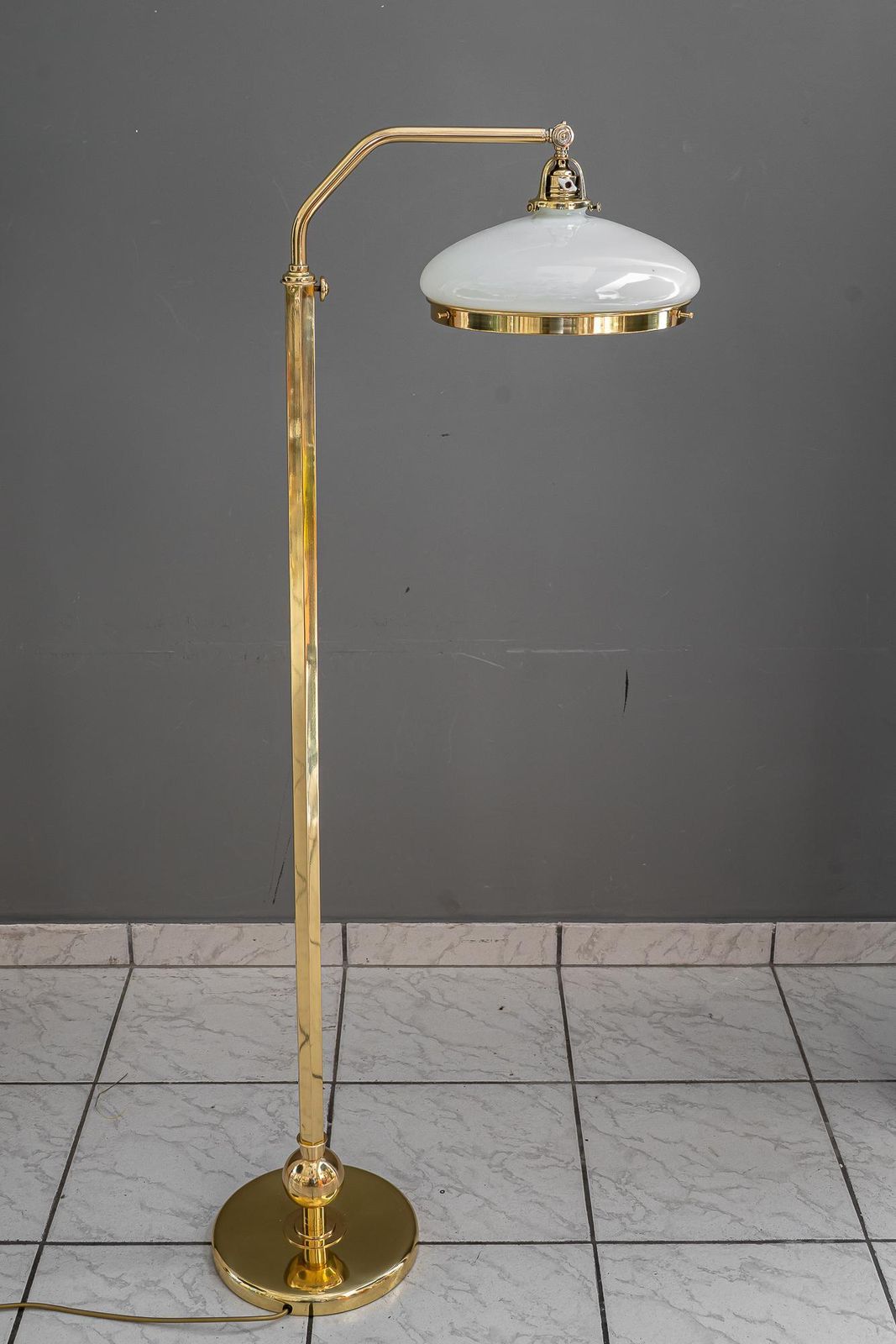 Hight Adjustable And Swiveling Floor Lamp With Opal Glass Shade Vienna 1920s photo vinterior