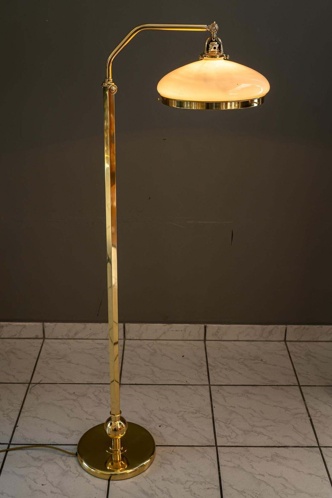 photo for sale Hight Adjustable And Swiveling Floor Lamp With Opal Glass Shade Vienna 1920s
