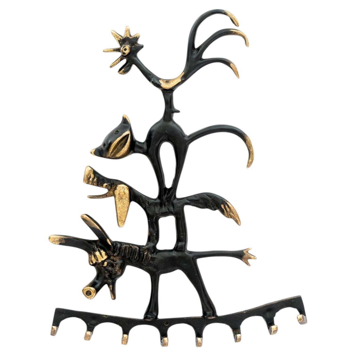 Walter Bosse Brass Key Hanger Donkey, Dog, Cat And Cock, Hertha Baller, Austria