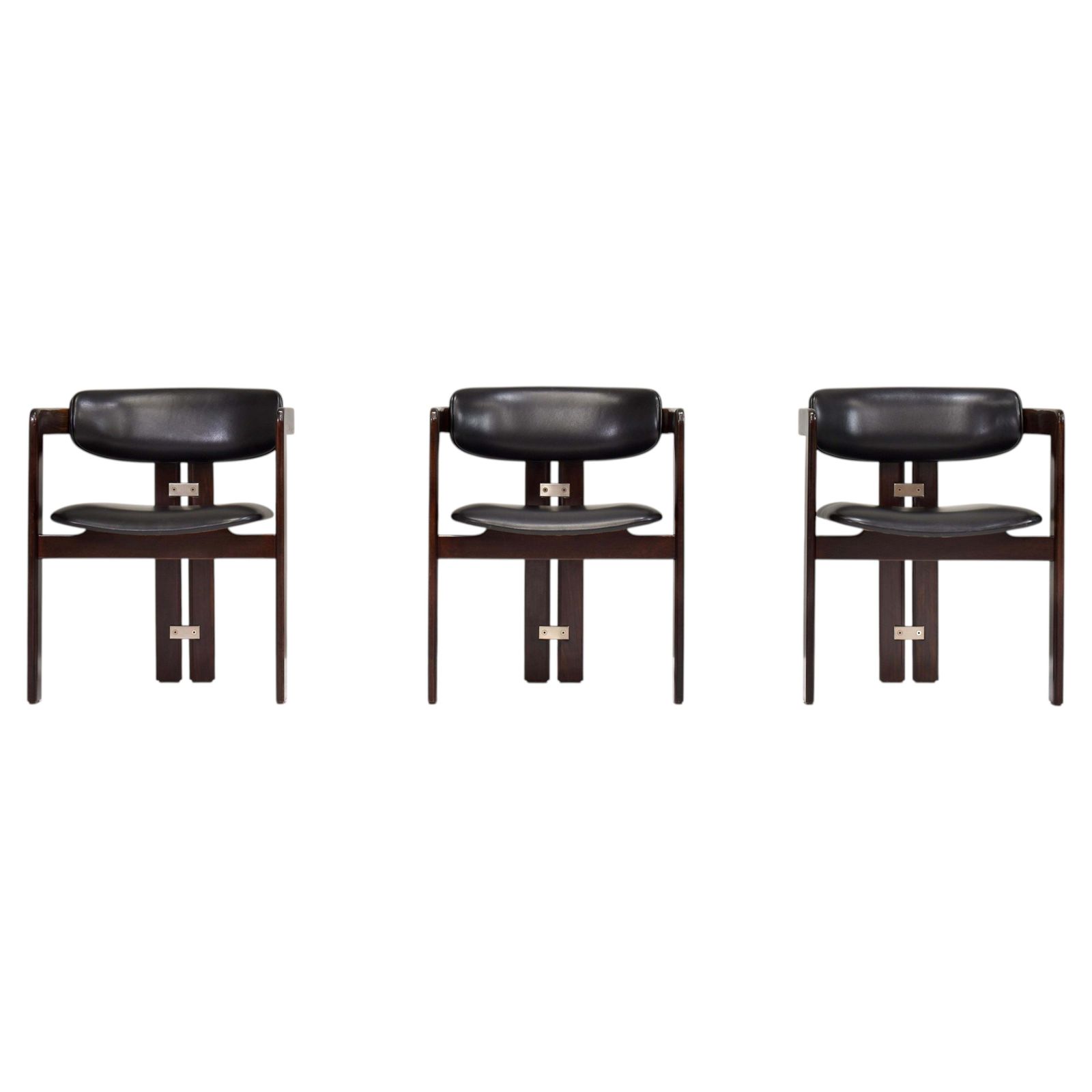 Pamplona Chairs By Augusto Savini In Black Leather   Italy, 1965, Set Of 3