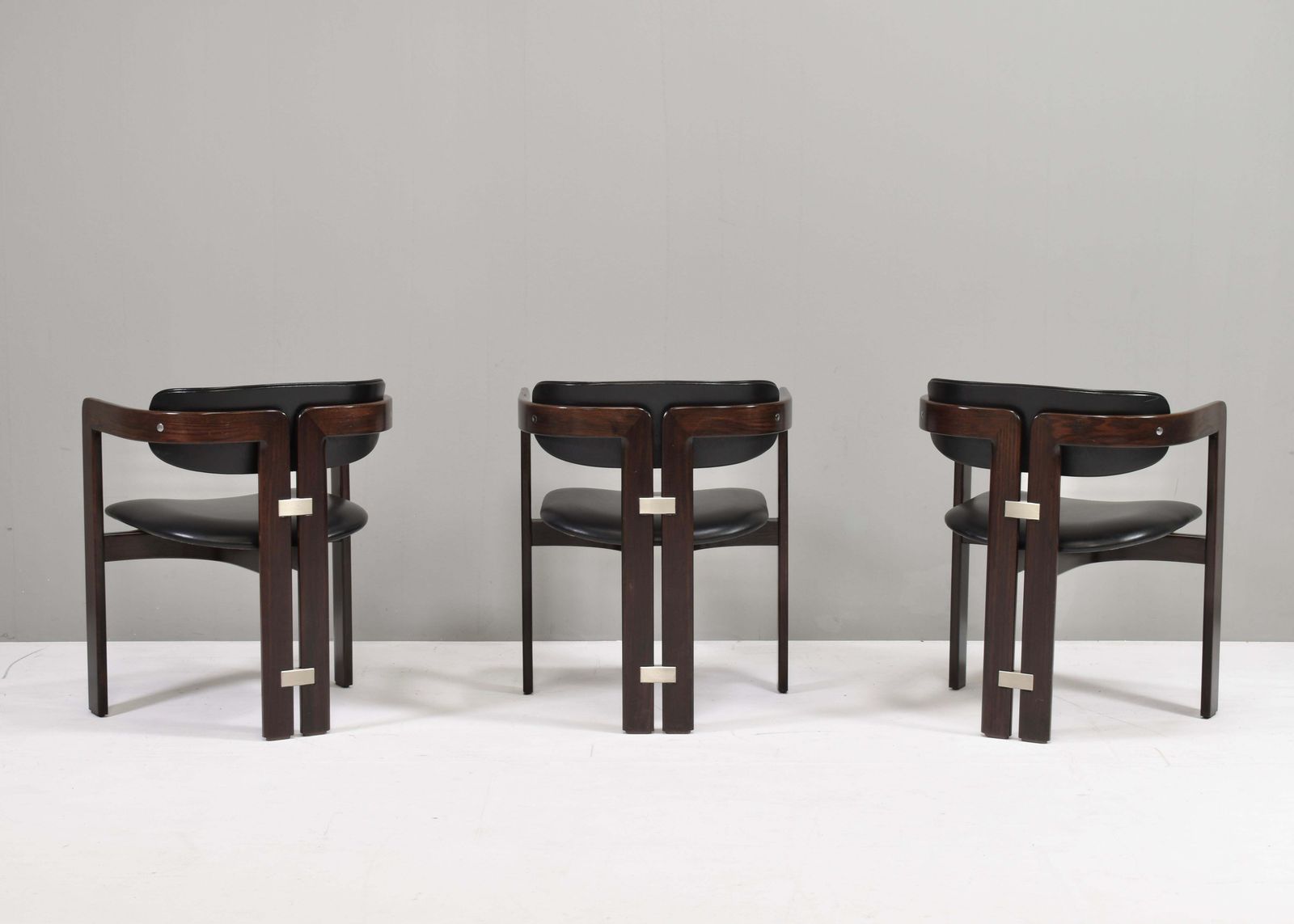 Pamplona Chairs By Augusto Savini In Black Leather   Italy, 1965, Set Of 3 photo for sale