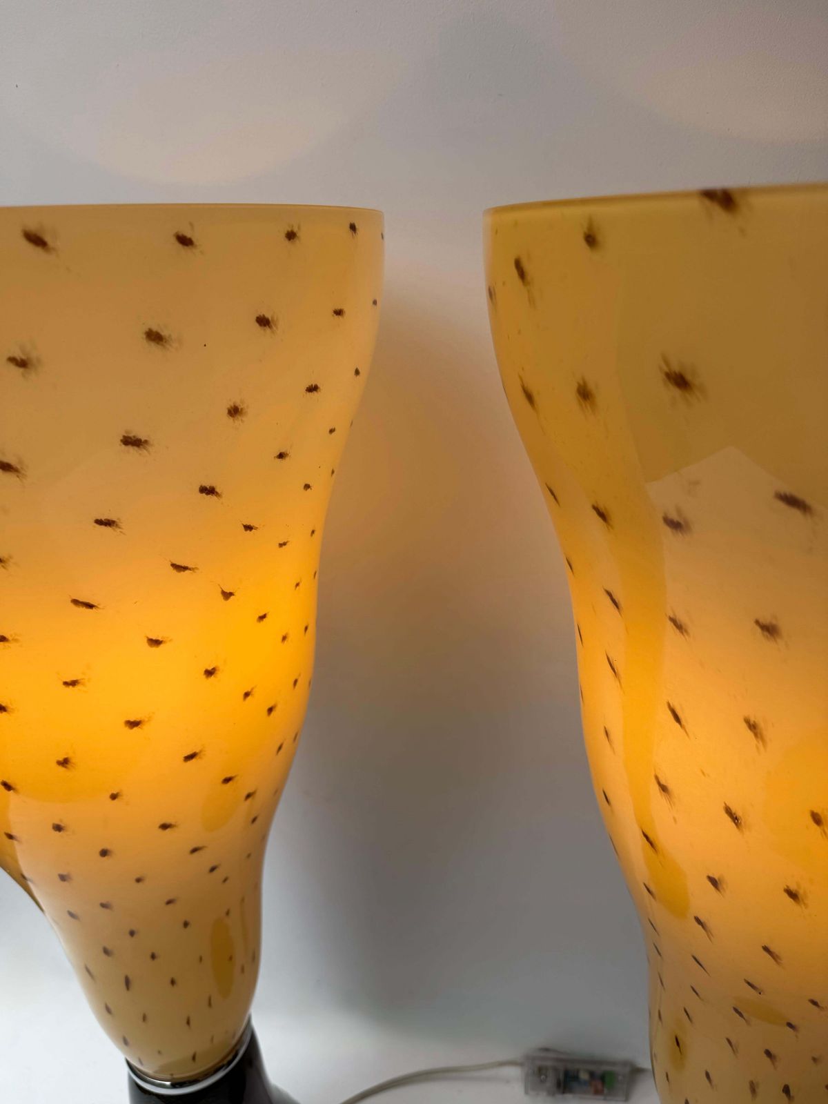Pair Of Speckled Murano Glass Flame Lamps By Leucos. Italy, 1990s photo for sale