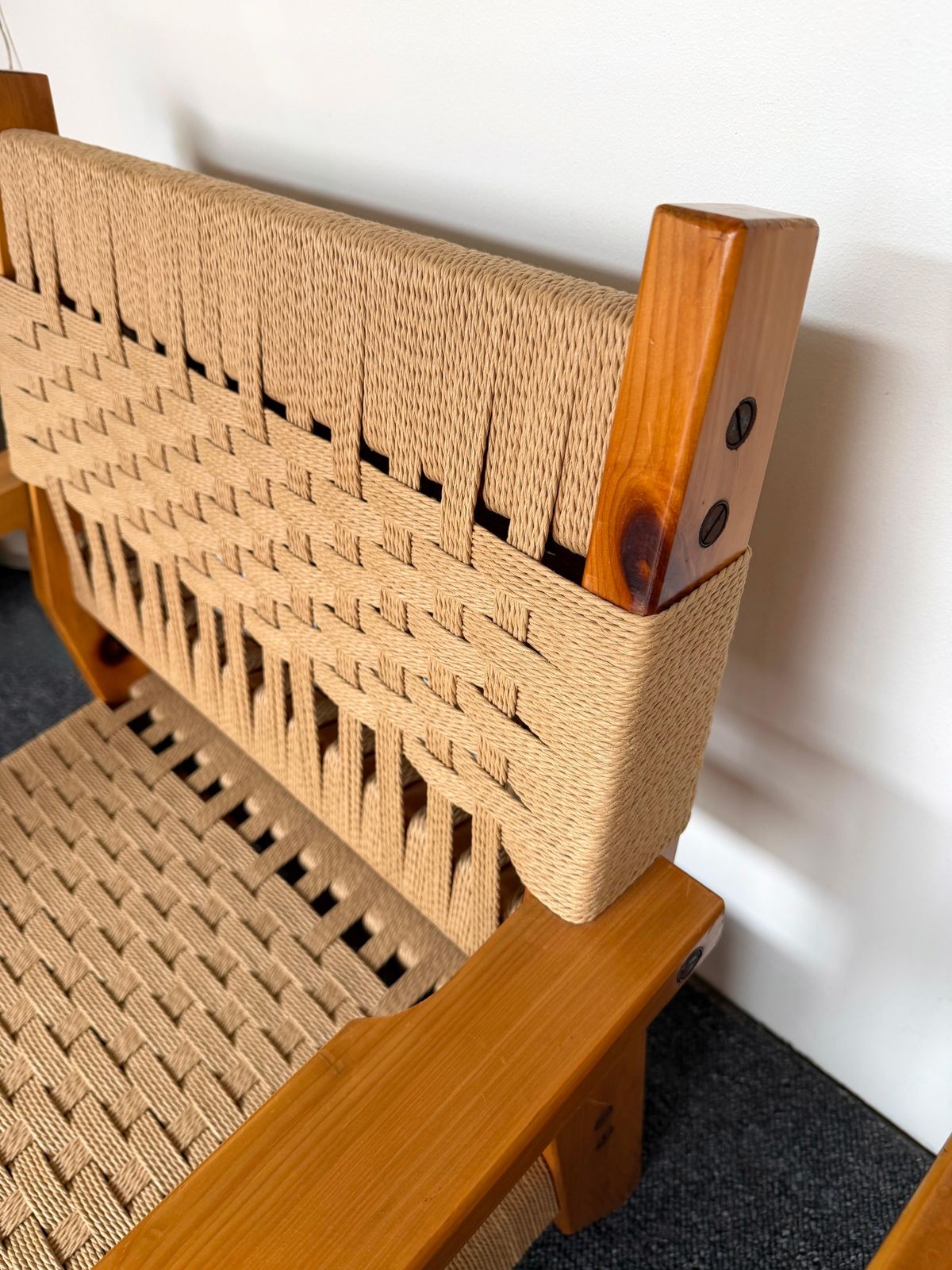photo for sale Mid Century Modern Pair Of Wood And Rope Armchairs, Italy, 1970s
