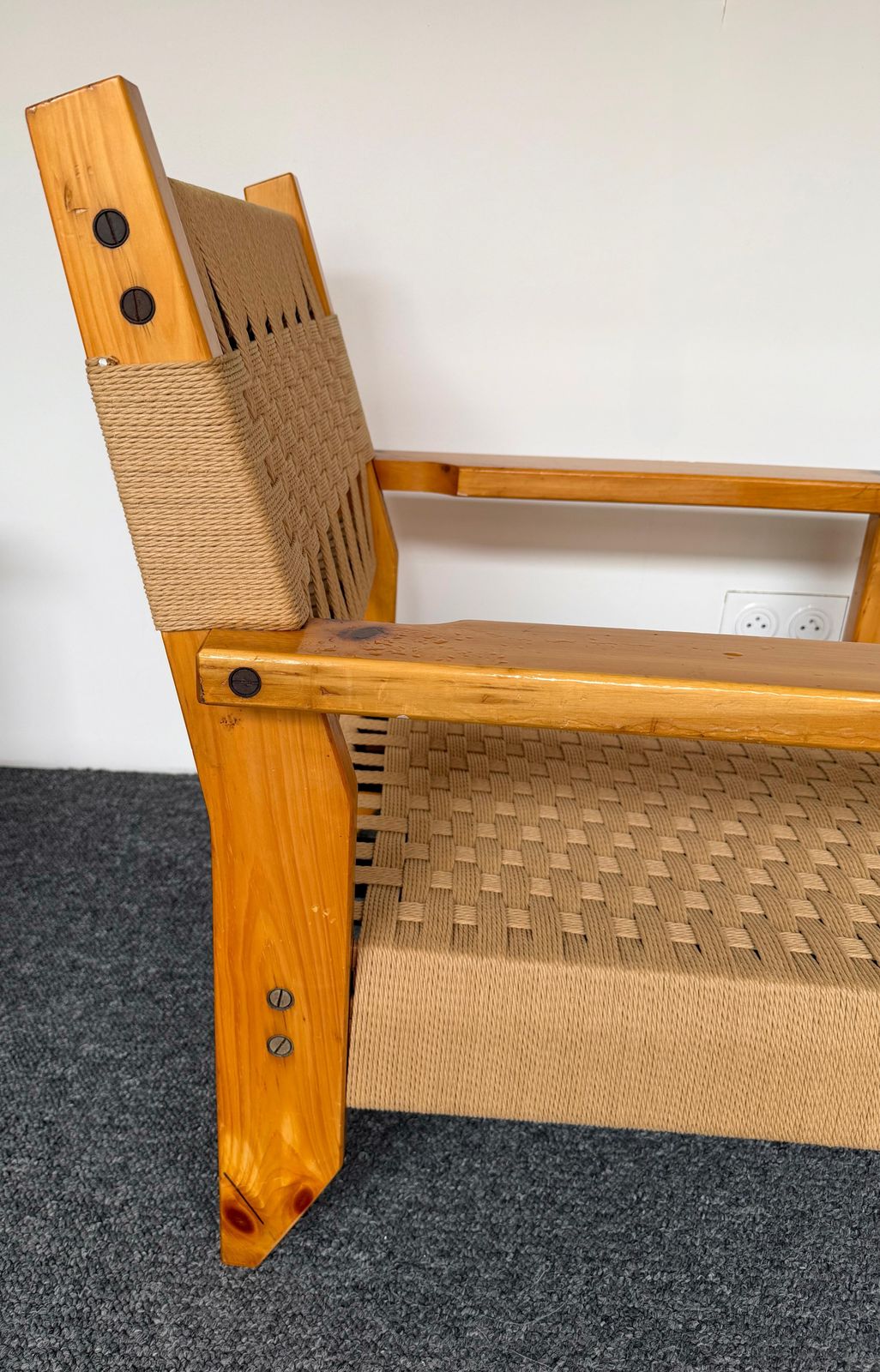 photo buy Mid Century Modern Pair Of Wood And Rope Armchairs, Italy, 1970s