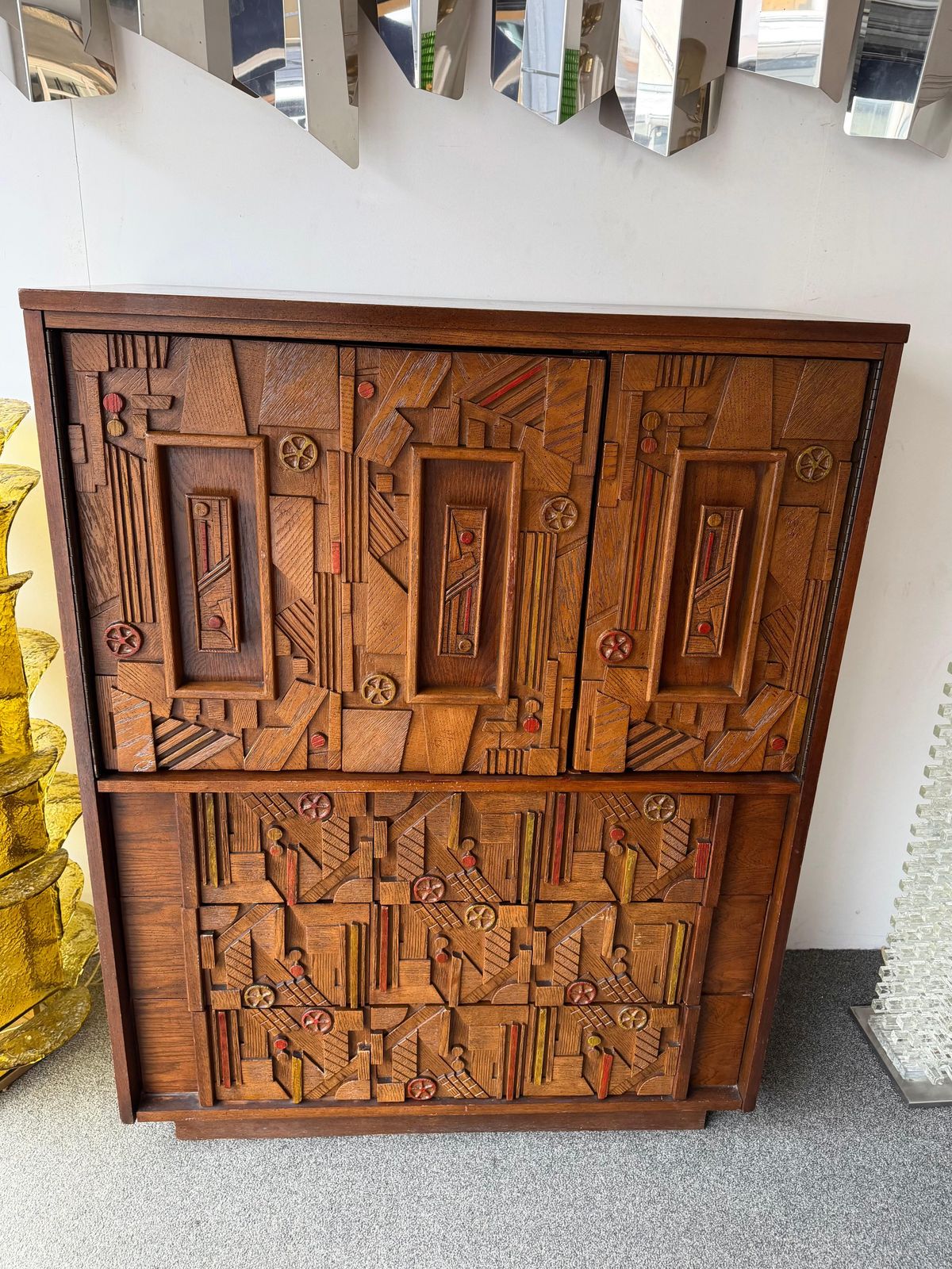 Mid Century Modern Brutalist Wood Sculpture Cabinet By Lane. USA, 1970s photo vinterior