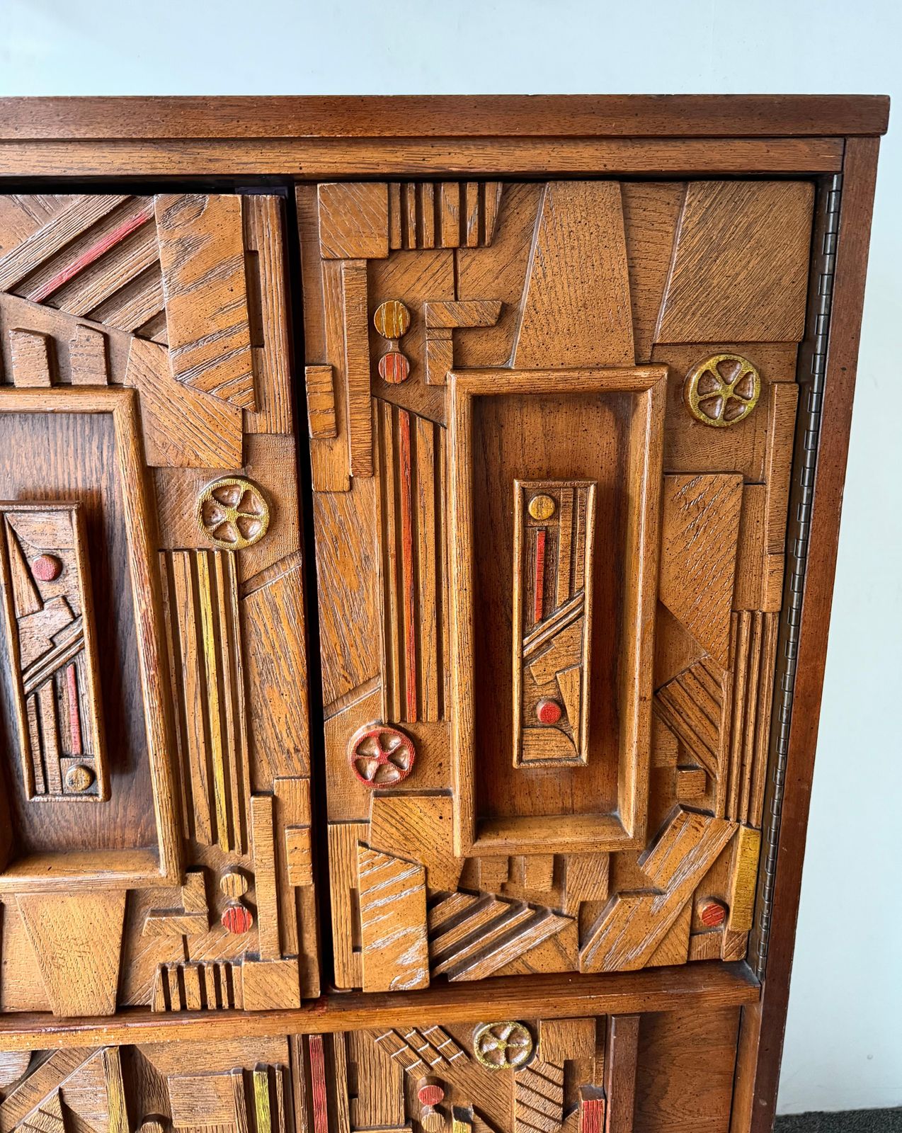 photo furniture Mid Century Modern Brutalist Wood Sculpture Cabinet By Lane. USA, 1970s