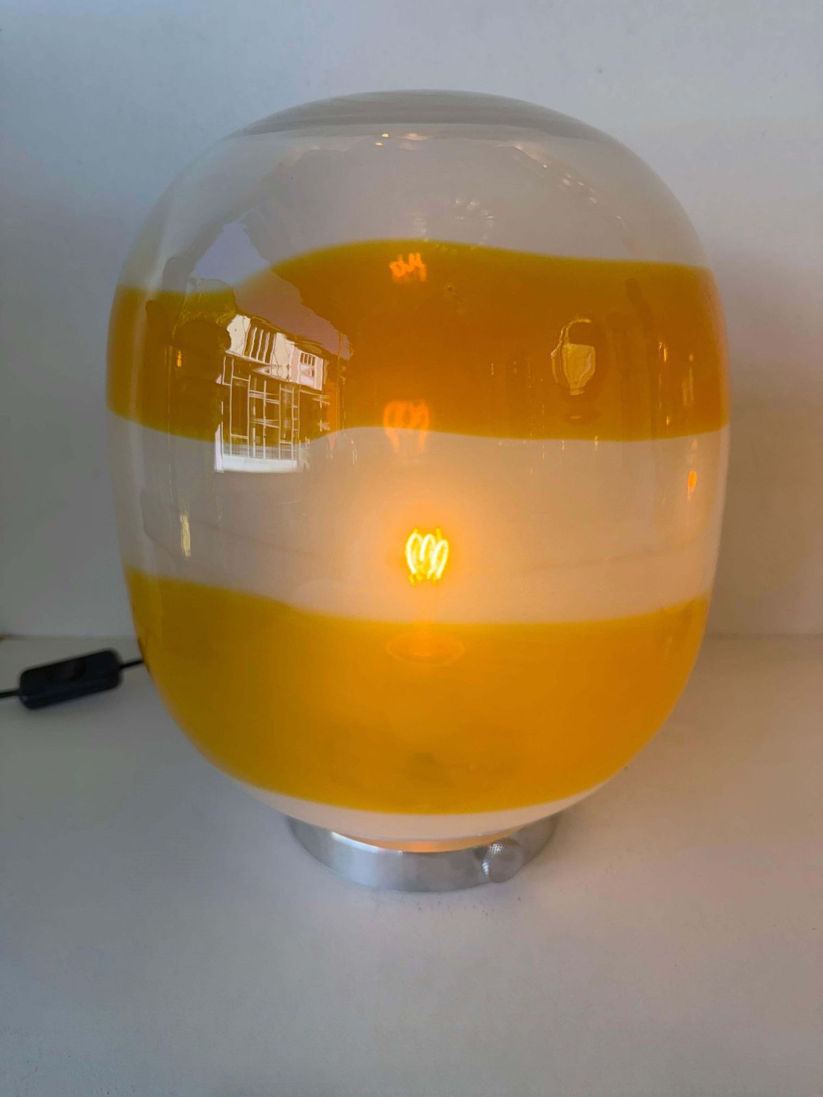 Pair Of Murano Glass Orange White Smoke Saturn Lamps. Italy, 1970s photo 3308.0