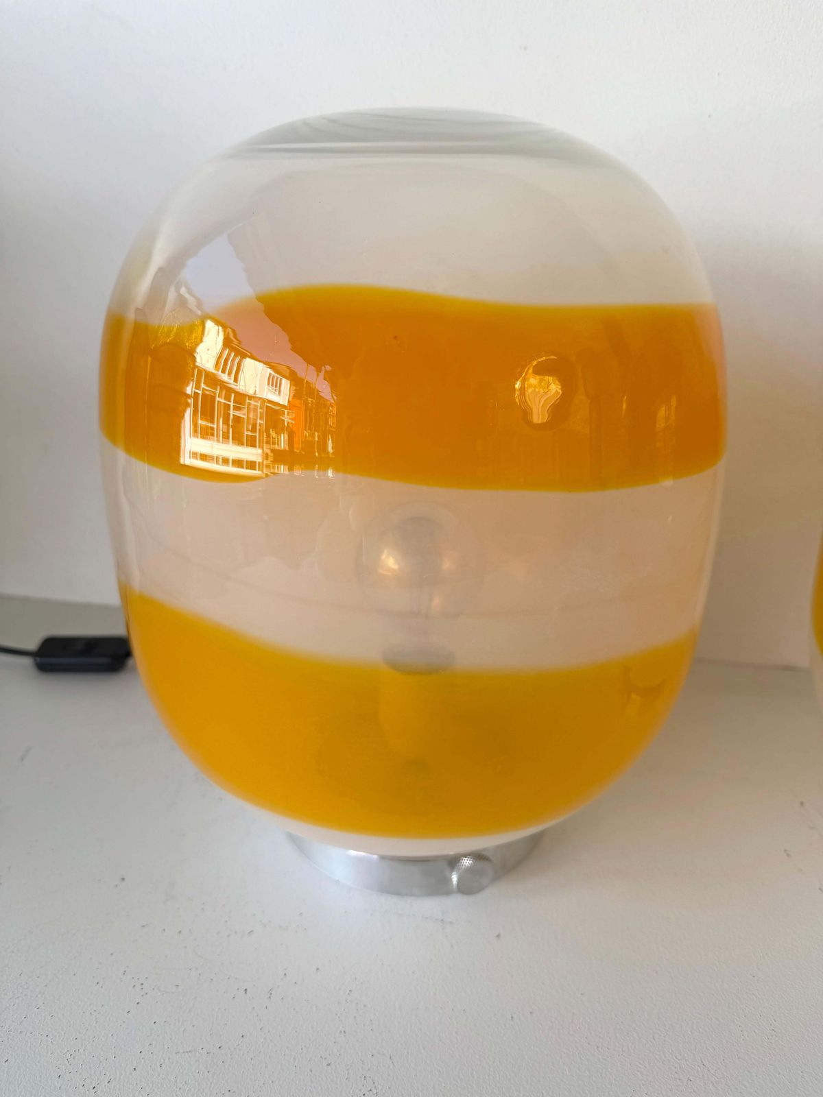 Pair Of Murano Glass Orange White Smoke Saturn Lamps. Italy, 1970s photo buy