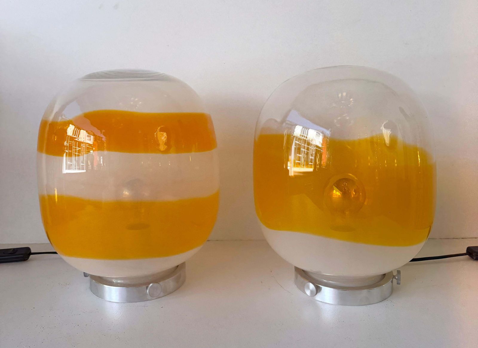 photo furniture Pair Of Murano Glass Orange White Smoke Saturn Lamps. Italy, 1970s