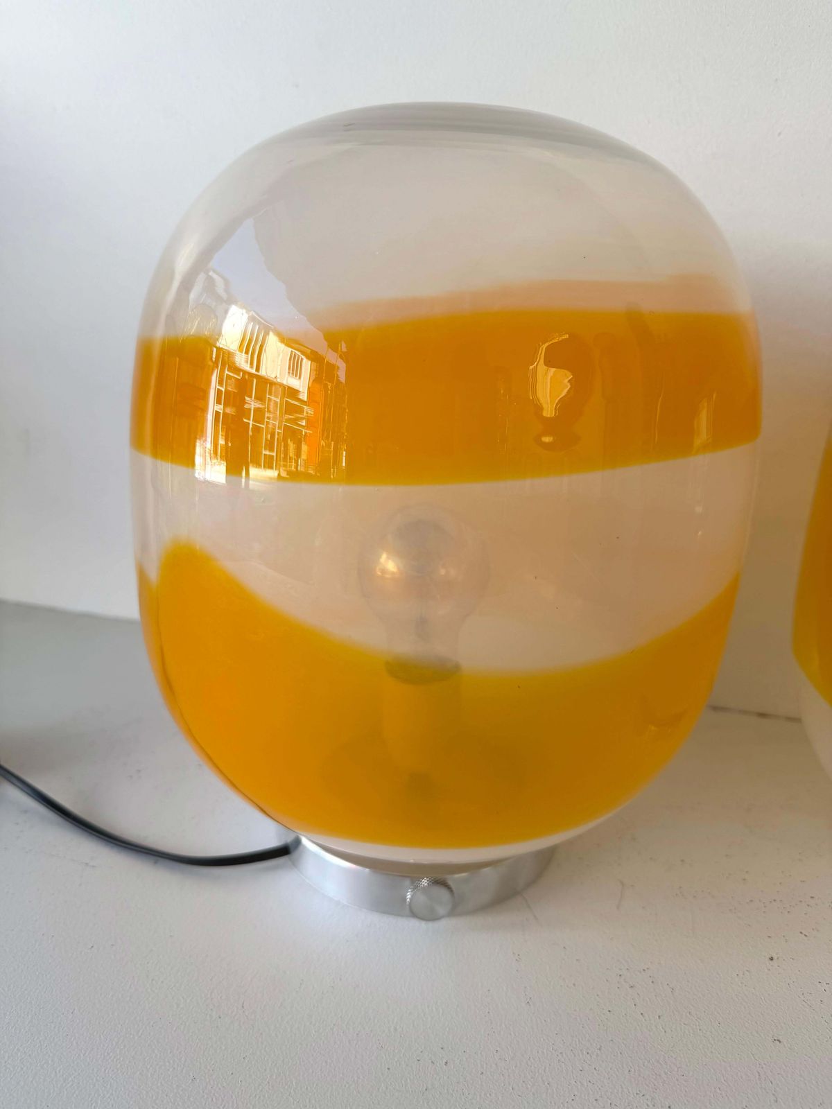 photo vinterior Pair Of Murano Glass Orange White Smoke Saturn Lamps. Italy, 1970s