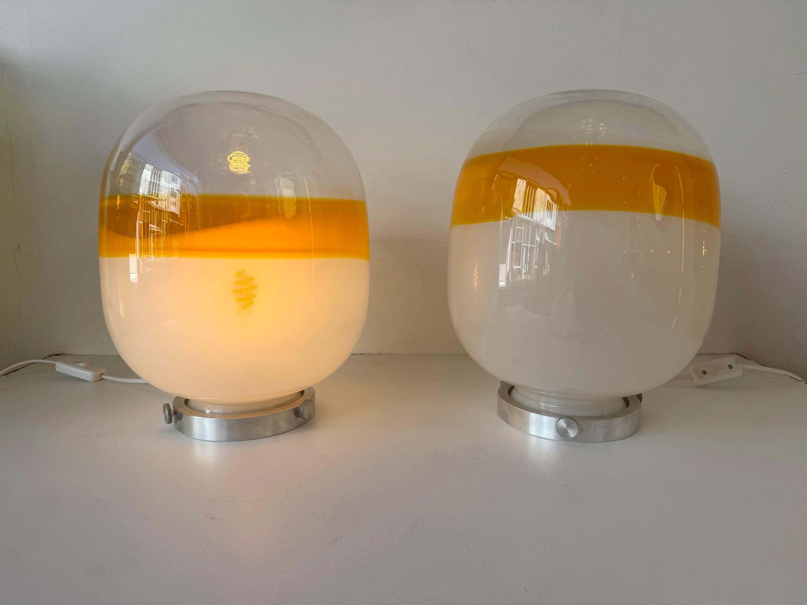 Pair Of Murano Glass Orange White Smoke Saturn Lamps. Italy, 1970s photo buy