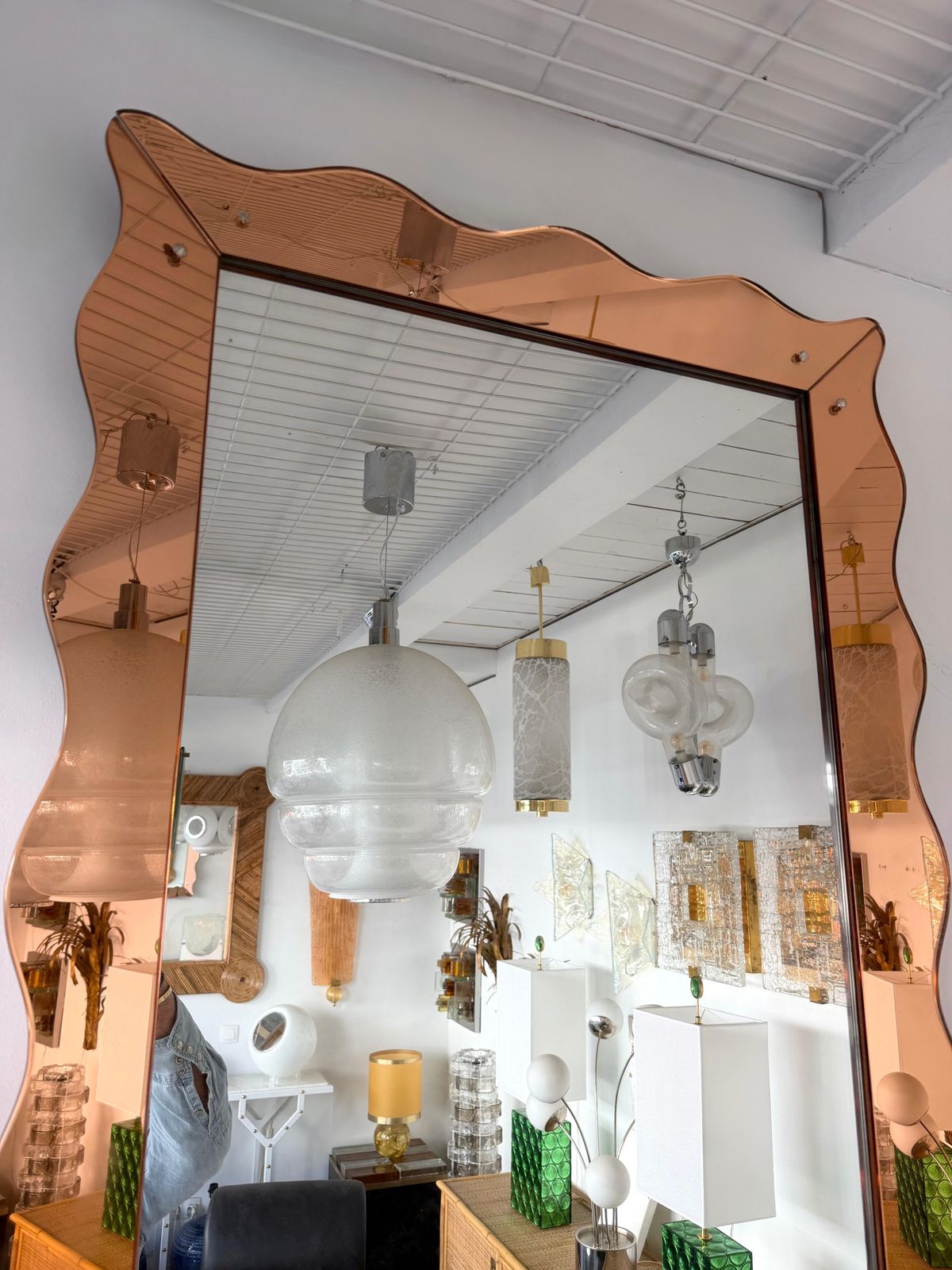 photo furniture Mirror Pink Glass By Cristal Art Italy, 1960s