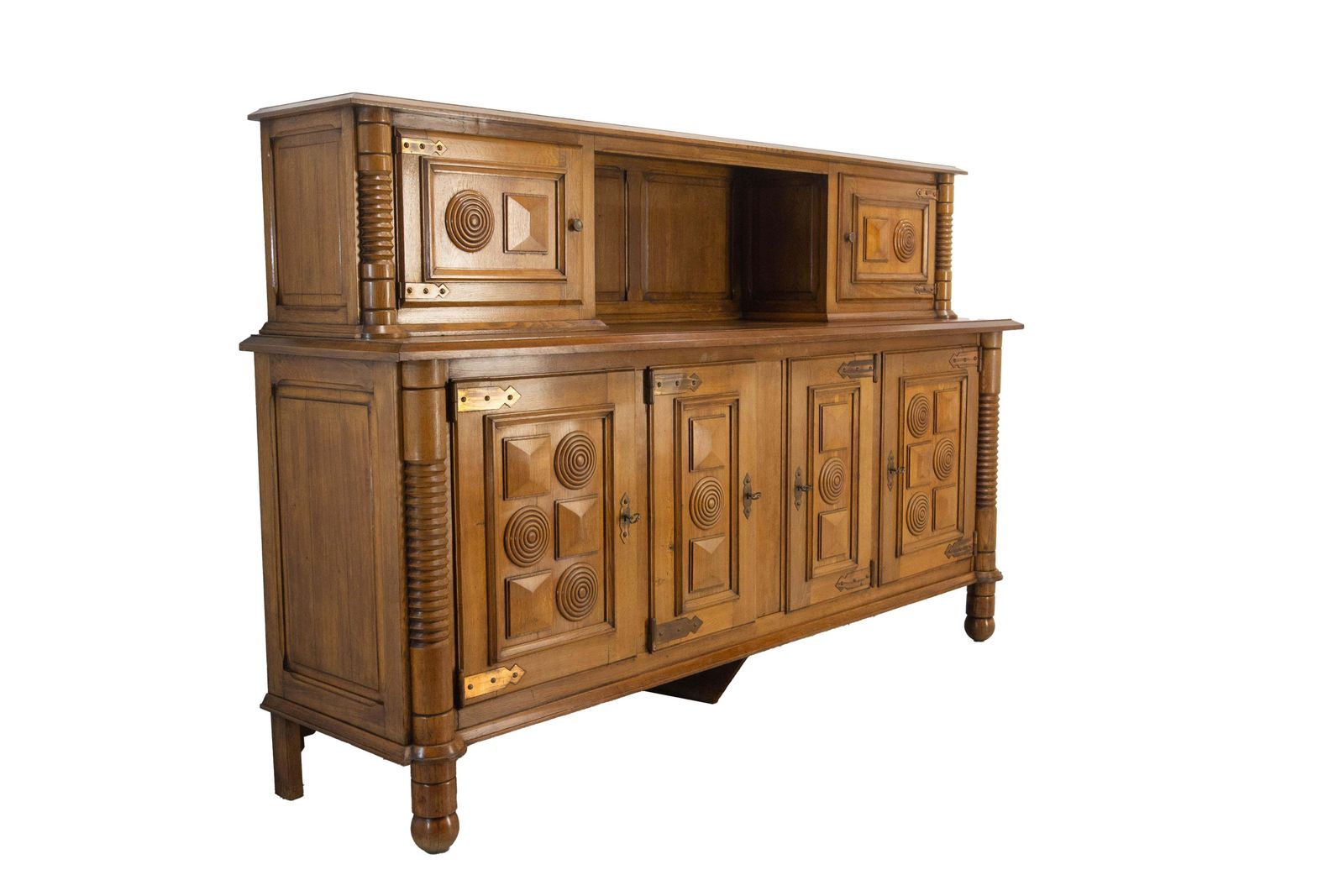 Frans Dudouyt Deux Corps Buffet in eiken en koper, midden 19e eeuw photo for sale