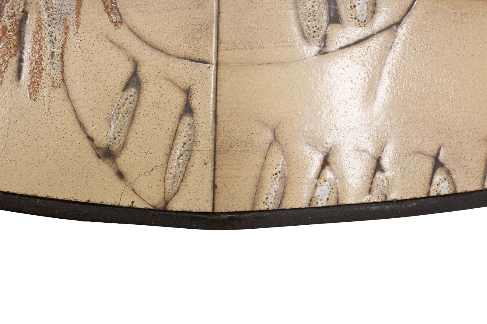 French Oval Coffee Table Vallauris Signed La Roue Ceramic & Steel Circa 1960 photo vintage