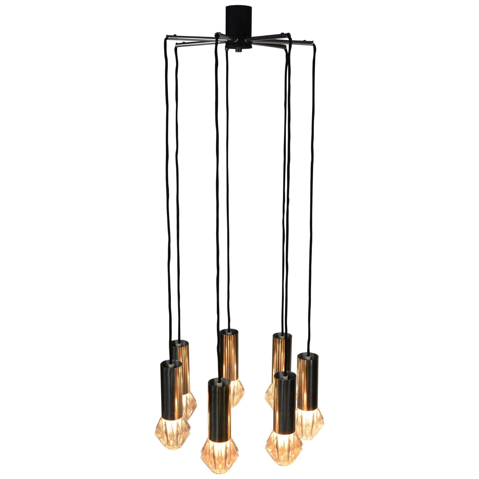 Mid Century Modern Chrome And Glass Chandelier By Raak, 42”