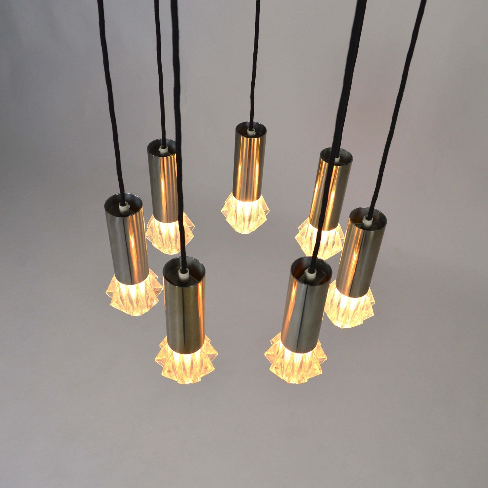 Mid Century Modern Chrome And Glass Chandelier By Raak, 42” photo Lighting