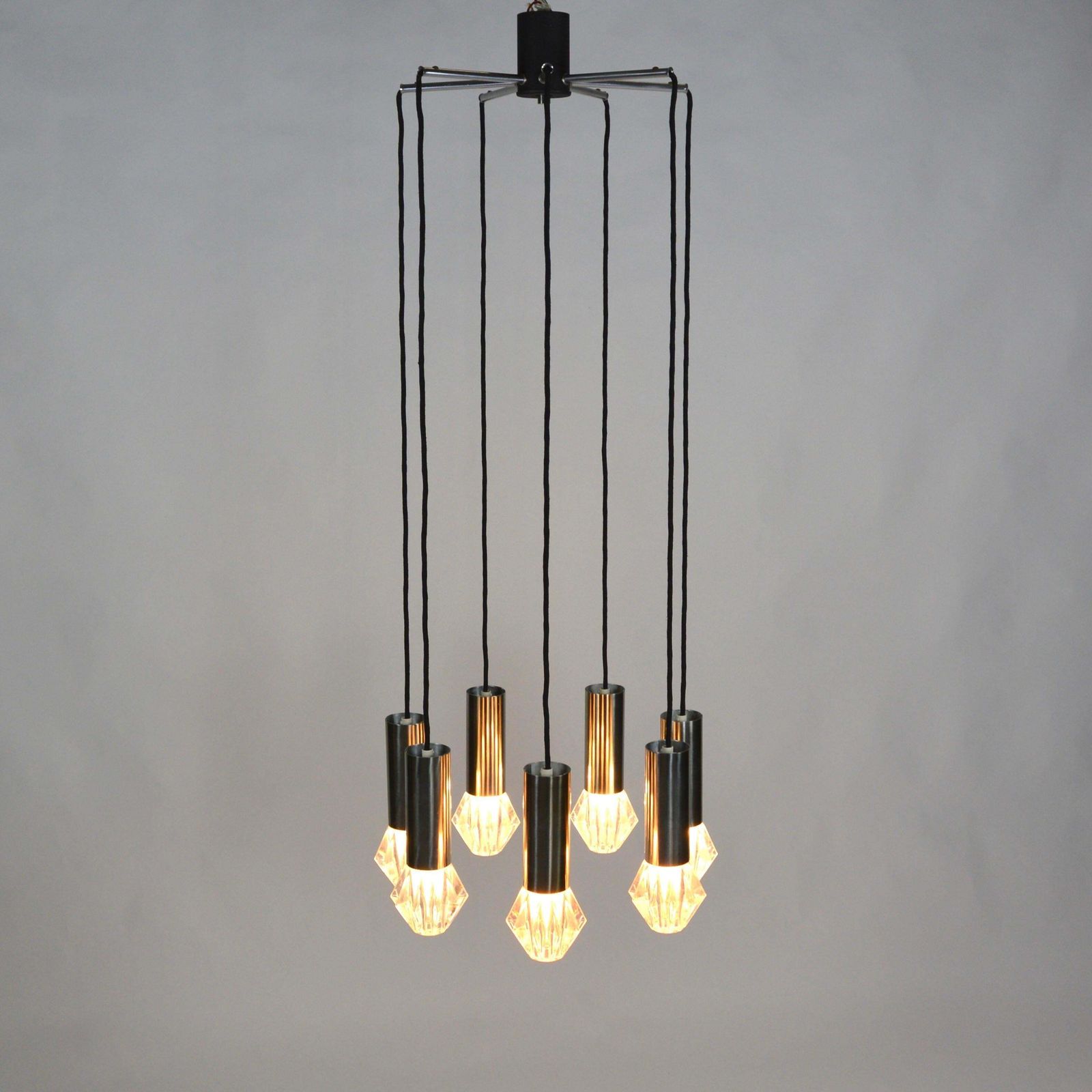 Mid Century Modern Chrome And Glass Chandelier By Raak, 42” photo buy