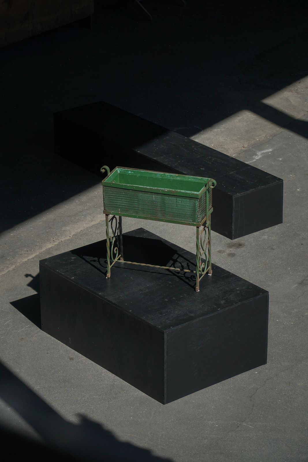 Garden Decor French Art Nouveau, Decorative Vintage Green Metal Garden Planter Box, 1920s photo