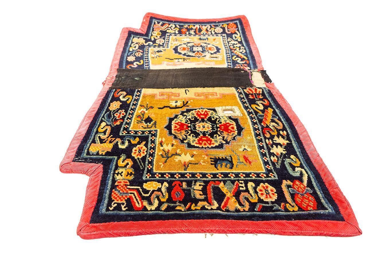 Antique Tibetan Saddle Rug, Hand Knotted Wool, Floral photo for sale