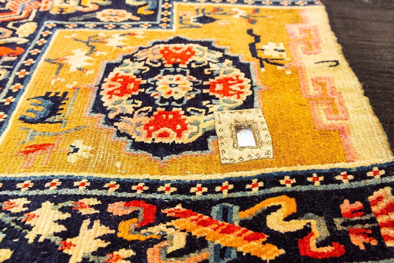 Antique Tibetan Saddle Rug, Hand Knotted Wool, Floral photo Textiles