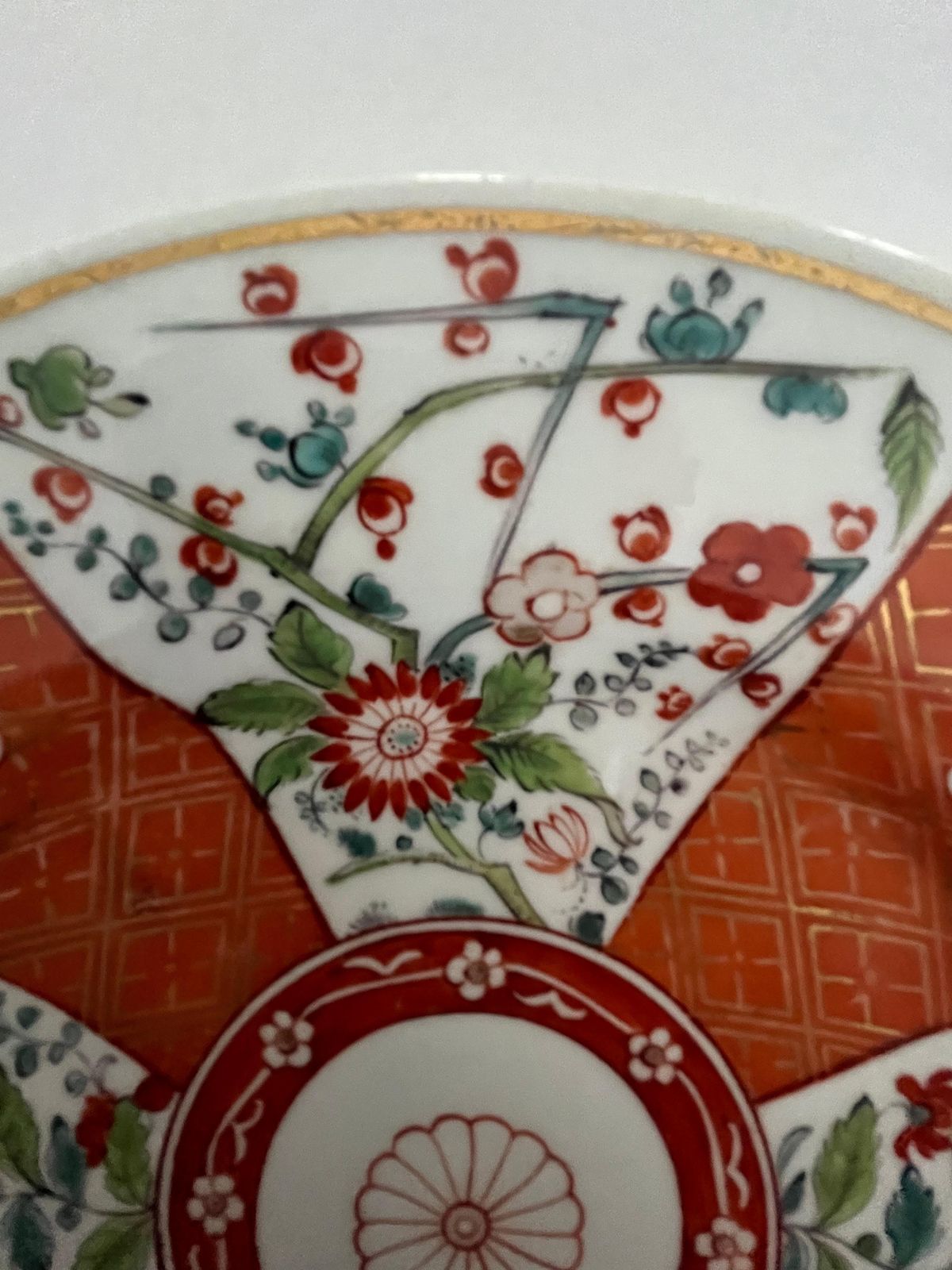 First Period Worcester Bord van DR. Wall, Porselein, Scarlet Japan Ptn, ca. 1770 photo vinterior