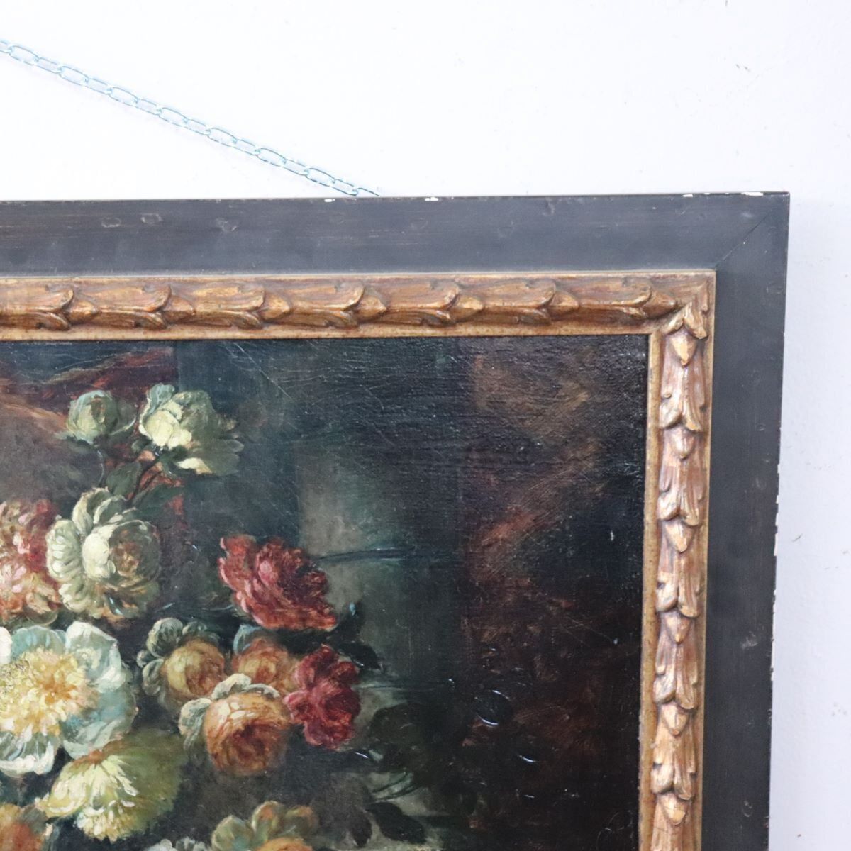 Still Life With Flowers And Fruits, 1800s, Large Oil On Canvas, Framed photo furniture