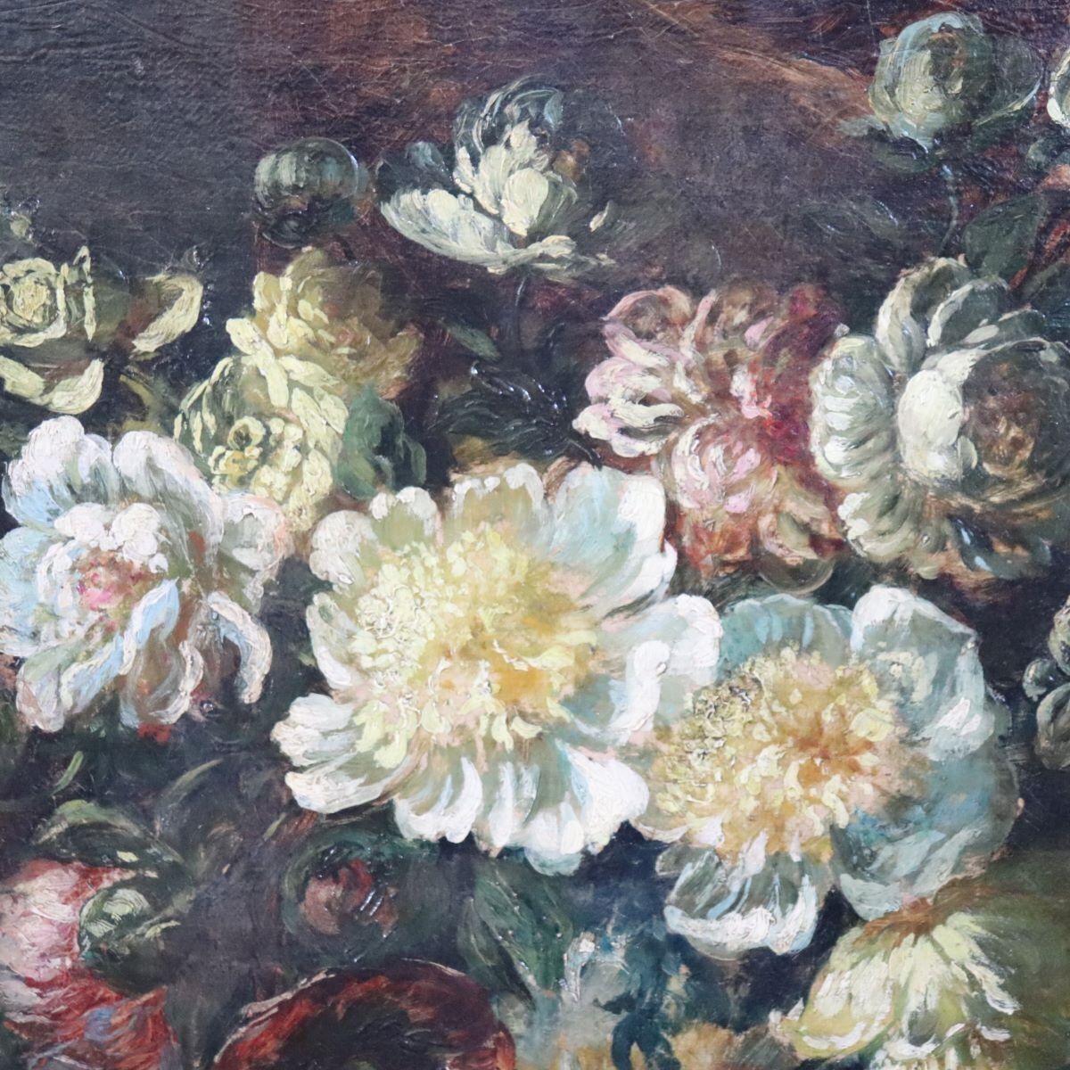 Still Life With Flowers And Fruits, 1800s, Large Oil On Canvas, Framed photo Art