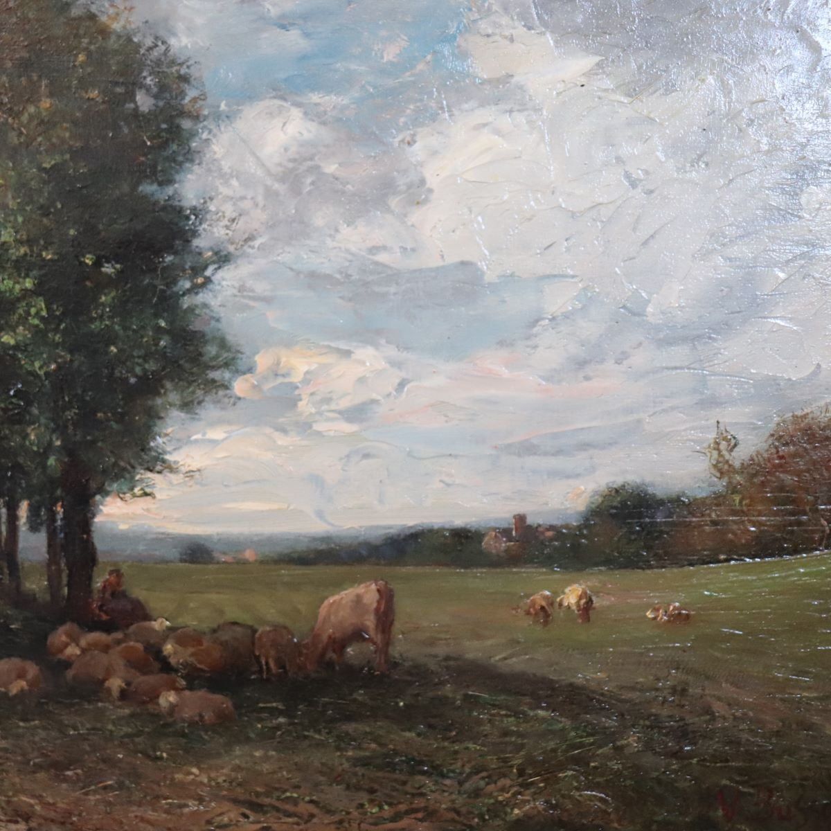 V. Bussolino, Landscape With Flock, Oil Painting On Board, 19th Century, Framed photo buy