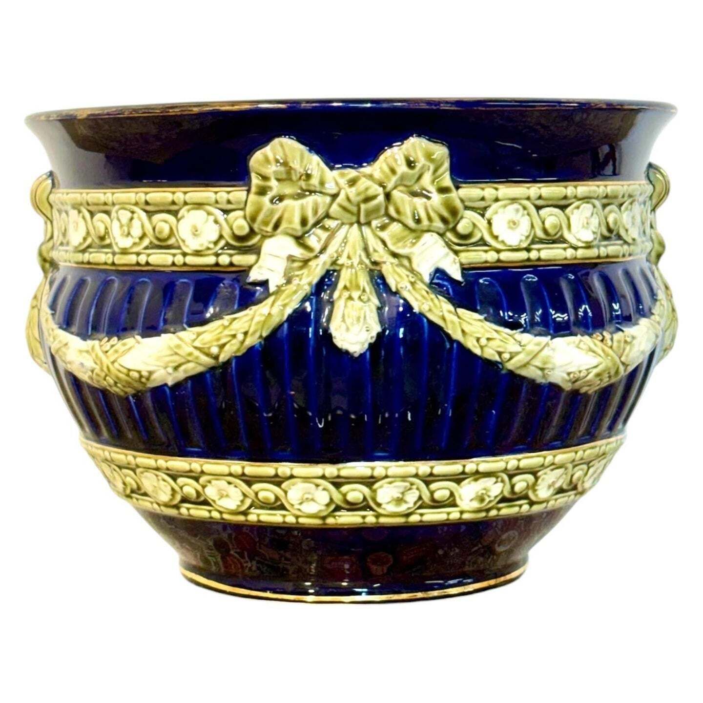 French Majolica Jardinière, Cobalt Blue, Napoleon III, 19th C.
