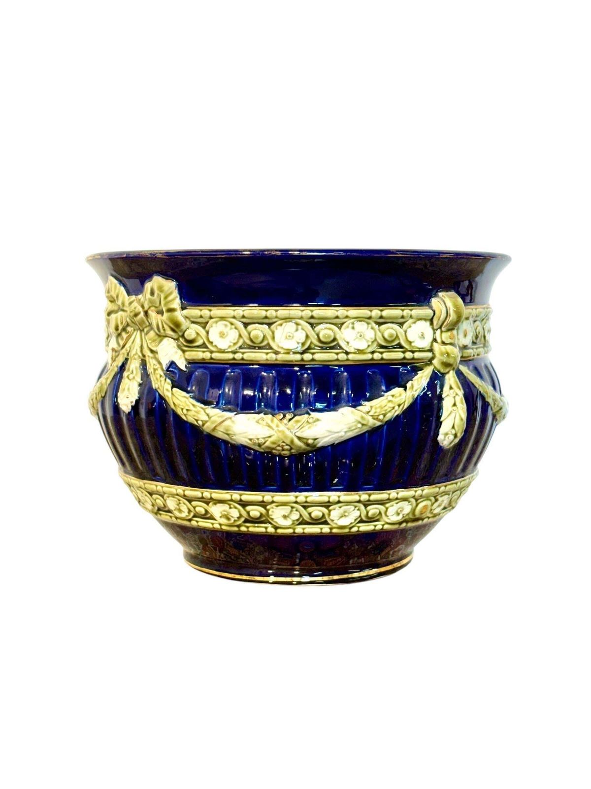 French Majolica Jardinière, Cobalt Blue, Napoleon III, 19th C. photo vinterior