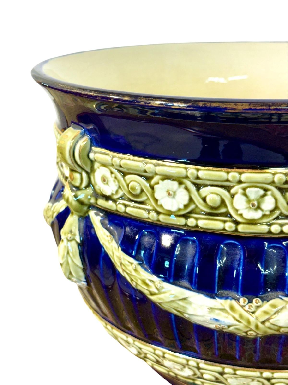 French Majolica Jardinière, Cobalt Blue, Napoleon III, 19th C. photo buy