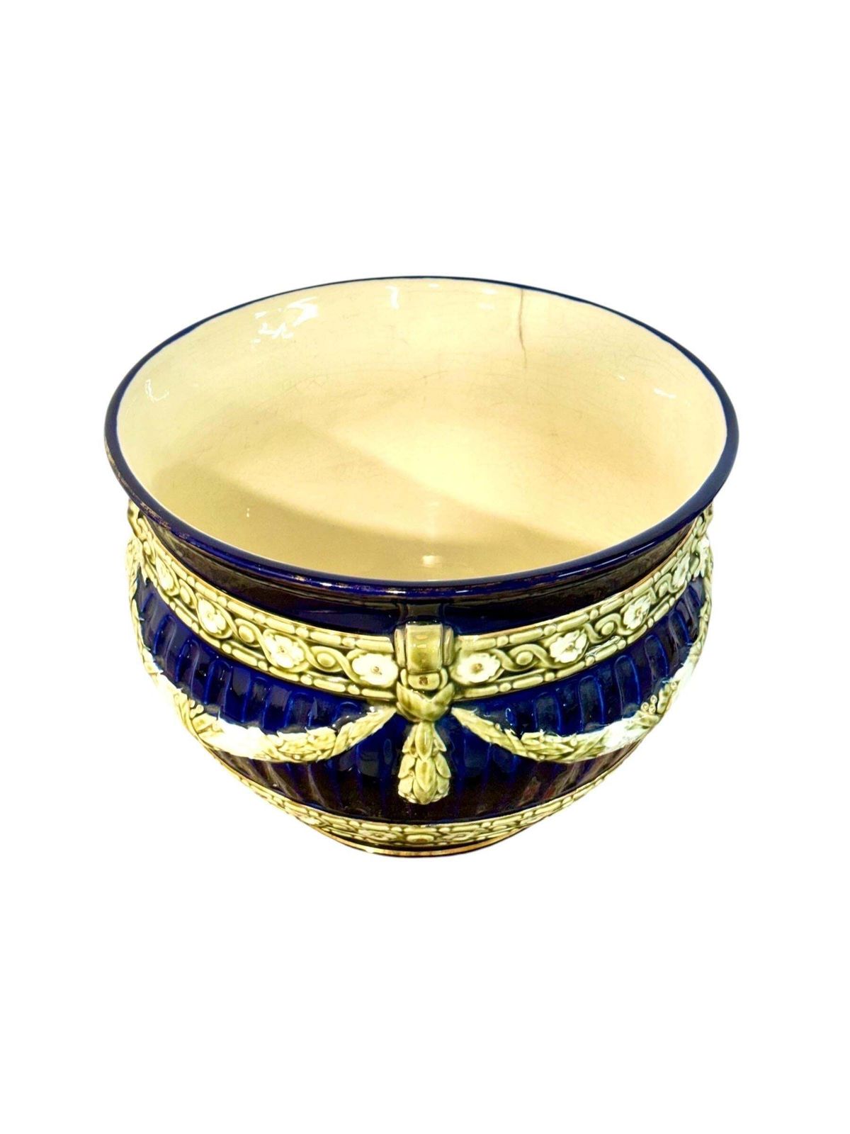 photo furniture French Majolica Jardinière, Cobalt Blue, Napoleon III, 19th C.