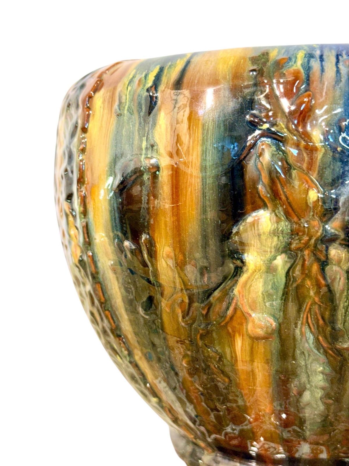 French Art Nouveau Drip Glaze Jardinière In Earth Tones photo Home Decor