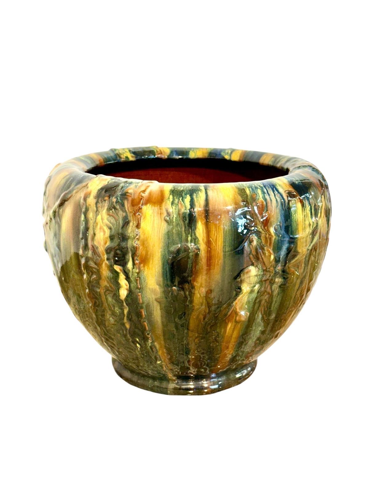 1292.0 French Art Nouveau Drip Glaze Jardinière In Earth Tones photo