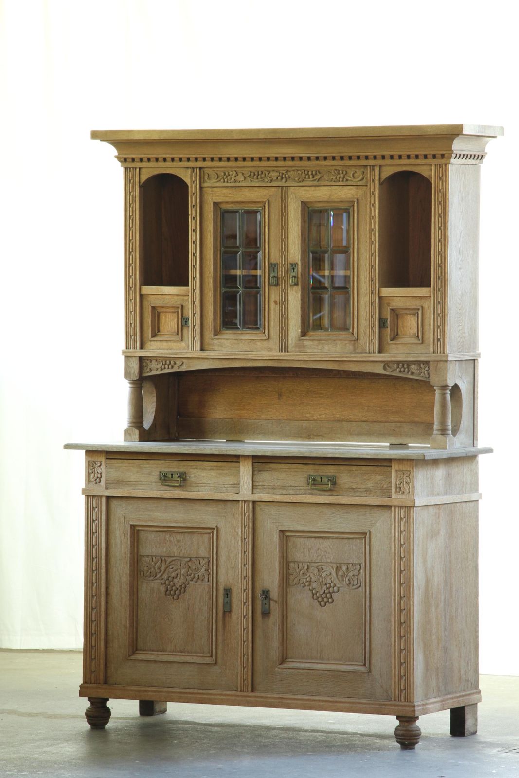 Vintage Danish Oak Buffet Cabinet With Crystal Glass Doors, Farmhouse, 1850s photo furniture