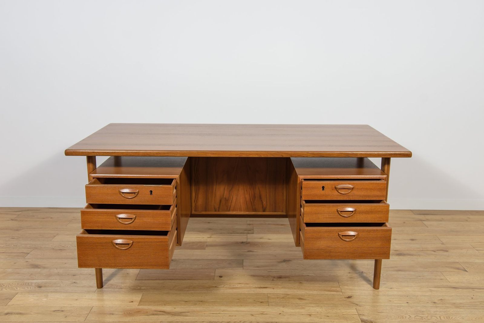 photo for sale Mid Century Modern Freestanding Teak Desk By Kai Kristiansen For Feldballes Møbelfabrik, 1960s