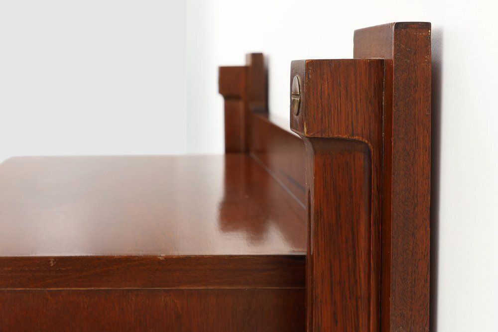 Mid Century Wall Mounted Console In Wood With Brass Details, Italy, 1960s photo 1410.0