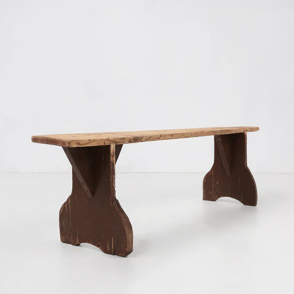 Rustic Wooden Bench With Brown Painted Feet, France, 1890s